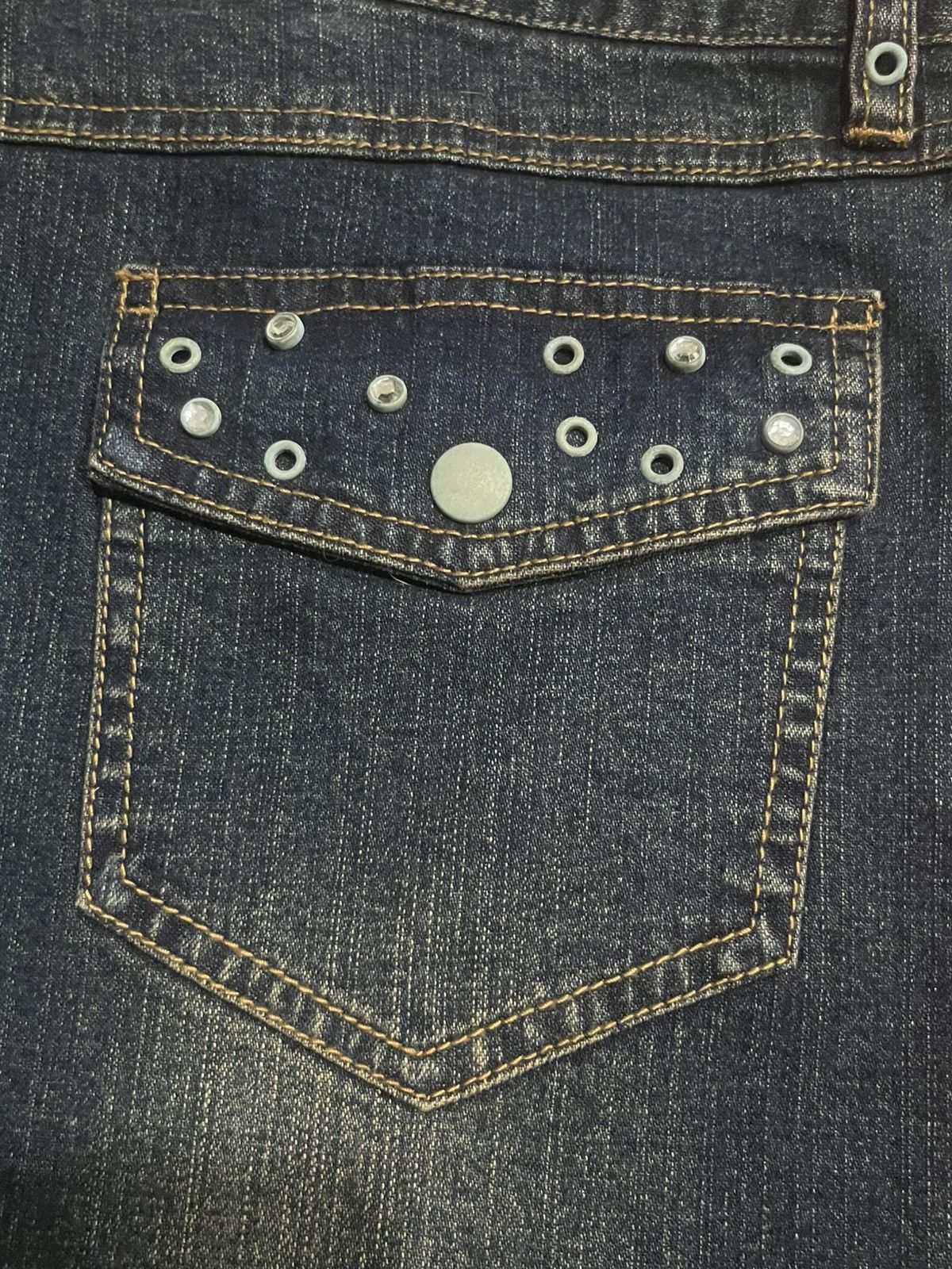 GOSTAR DE FUGA × If Six Was Nine × Le Grande Bleu (L.G.B.) ⚡️Sick⚡️Vintage Japanese Brand Broadwin Rhinestone Flare Jeans Size US 33 - 9 Thumbnail