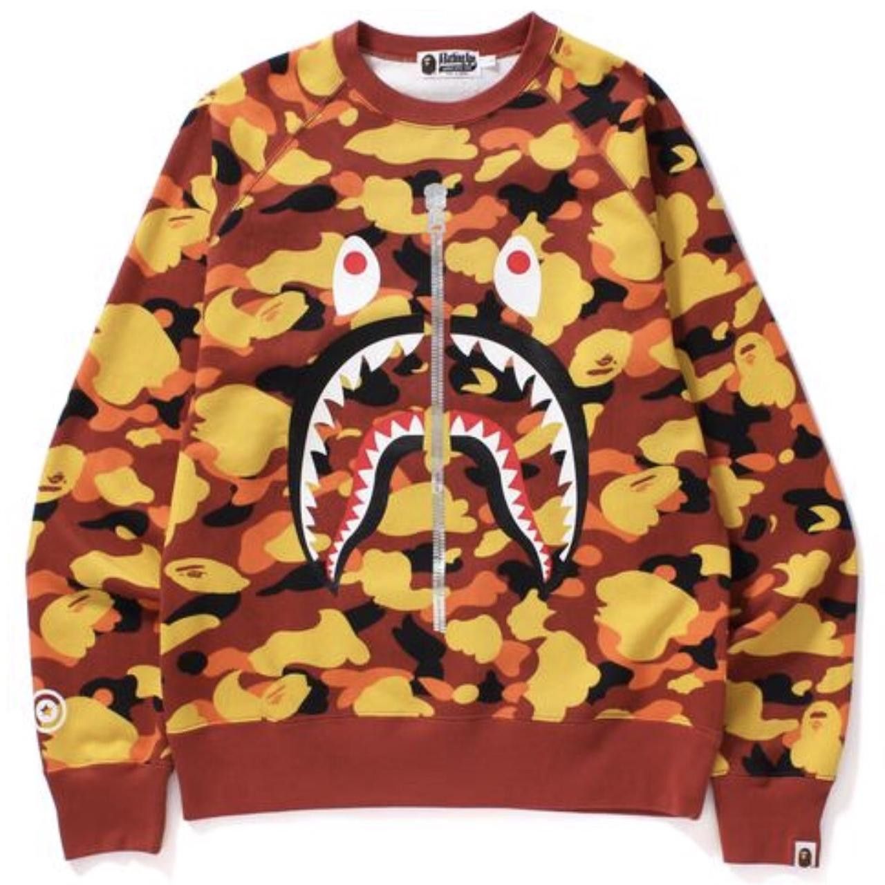 image of Bape 1St Camo Shark Crewneck in Orange, Men's (Size Small)