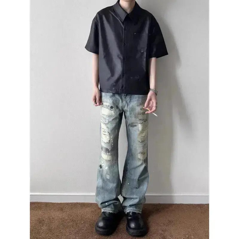 Japanese Brand Retro loose high street splashed ink ripped jeans Size US 32 / EU 48 - 4 Thumbnail