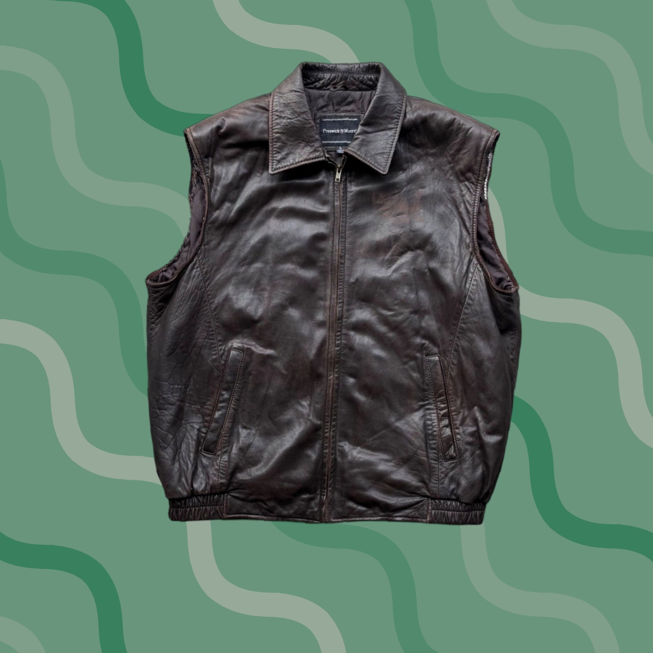 Vintage Preswick & Moore Mens Brown Leather Vest Large Full Zip Quilted Lined Vest Size US L / EU 52-54 / 3 - 1 Thumbnail