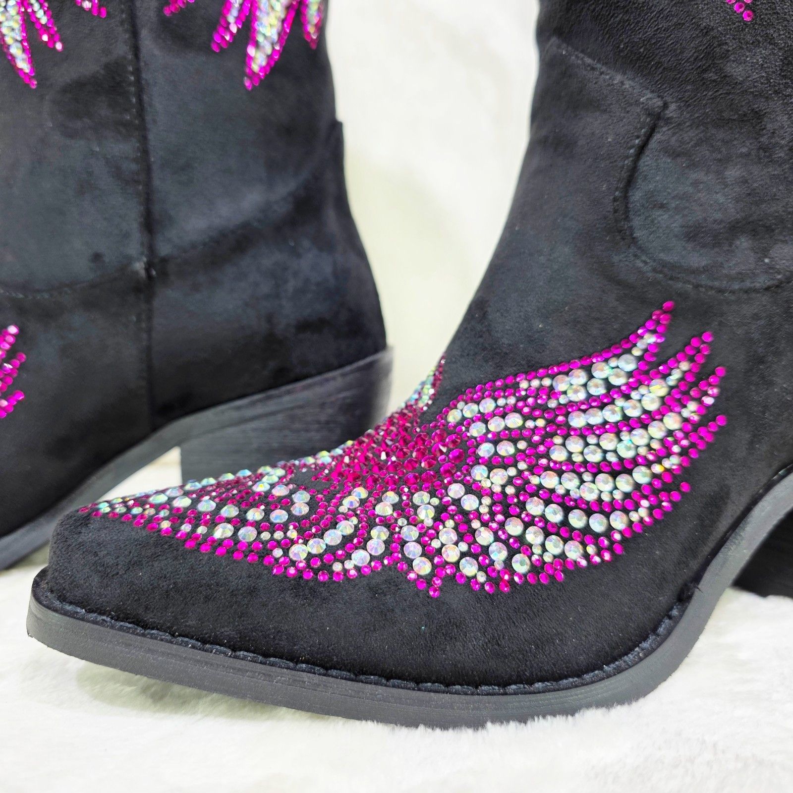 Other Angel Wings Black Hot Pink Rhinestone Country Western Cowgi Size US 10 / IT 40 - 9 Thumbnail