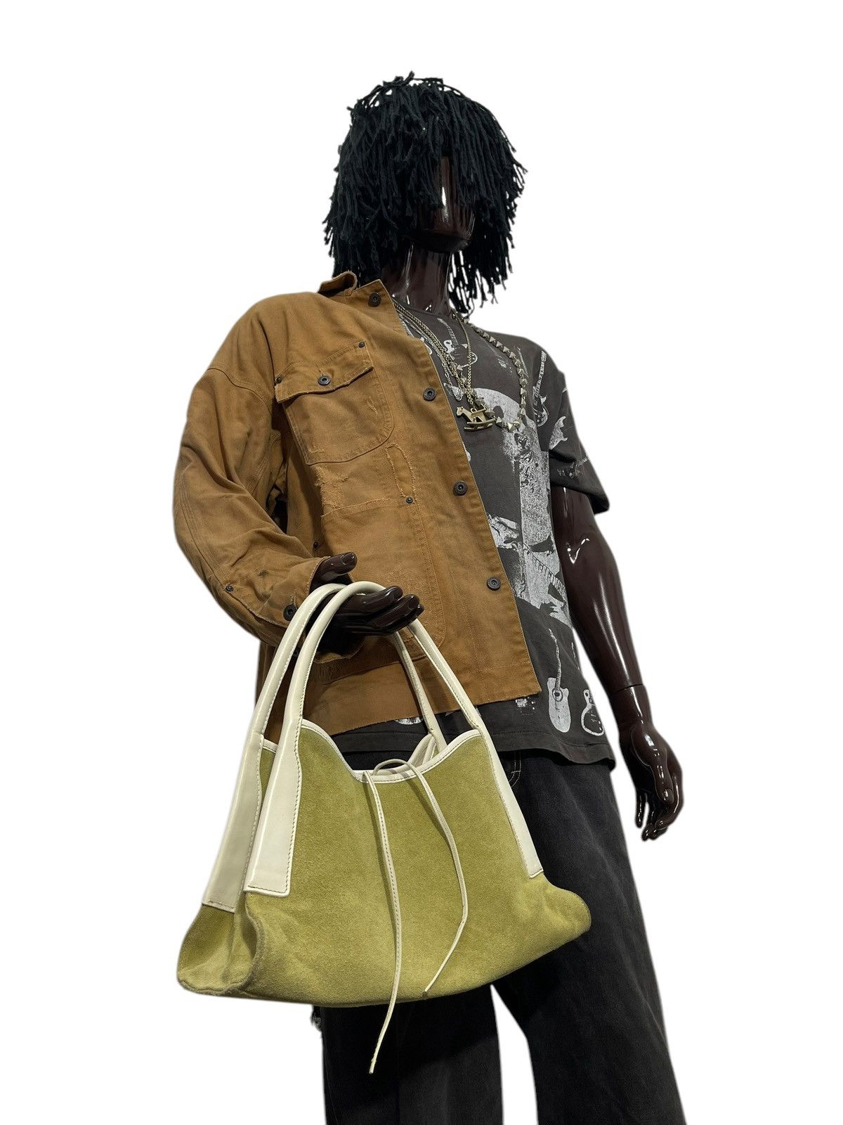 Leather Suede Leather Natural Beauty Basic Crescent Hand Bag 1🟩3 Size ONE SIZE - 4 Thumbnail