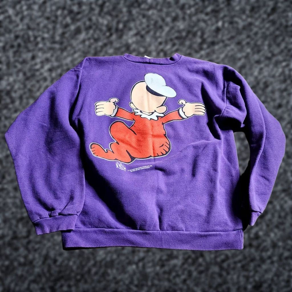 Vintage VINTAGE Freeze Popeye Sweatshirt Crewneck L Mens Purple 90s Cartoon Distress Swee'Pea Graphic Print Size US L / EU 52-54 / 3 - 1 Thumbnail