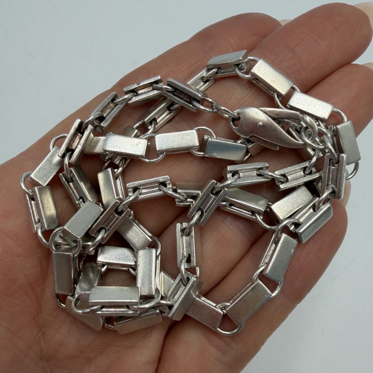 Sterling Silver Heavy Vintage 925 Sterling Silver Bar Link Men's Chain Size ONE SIZE - 5 Thumbnail