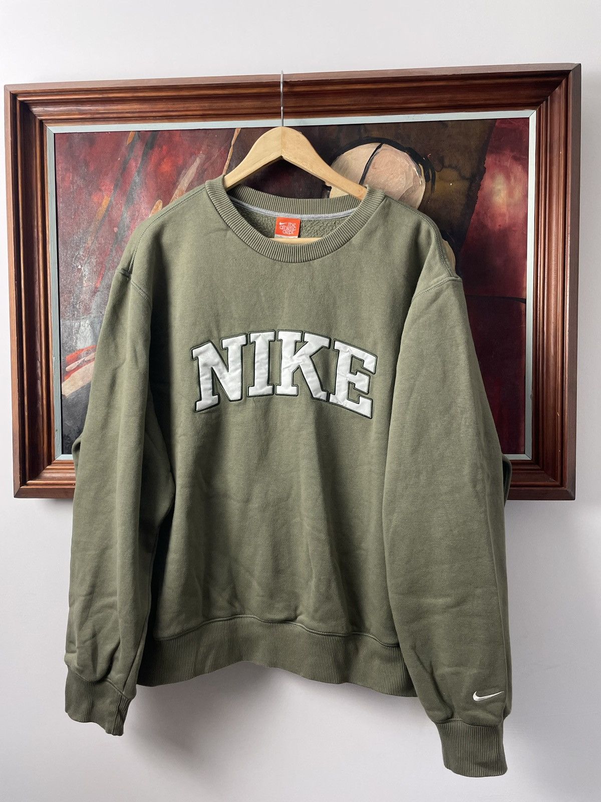 nike spell out logo boxy crewneck khaki vintage Y2k travis