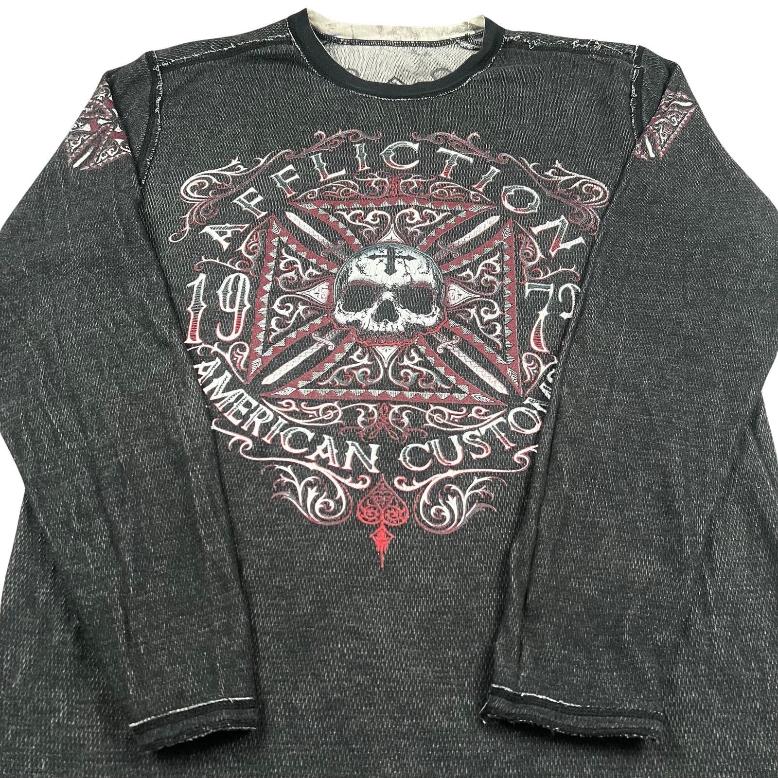 Image of Y2K Affliction Reversible Thermal Long Sleeve Shirt in Black, Men's (Size 2XL)