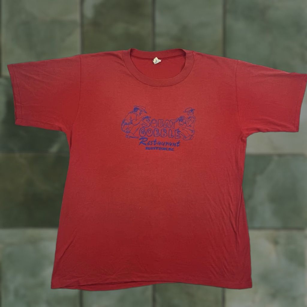 Vintage VINTAGE Cal Cru T-Shirt Adult 2XL Red USA 80s 90s Shirt Short Sleeve Crew Neck Cotton Polyester Obscure Squat Gobble Restaurant Men Size US XXL / EU 58 / 5 - 1 Thumbnail