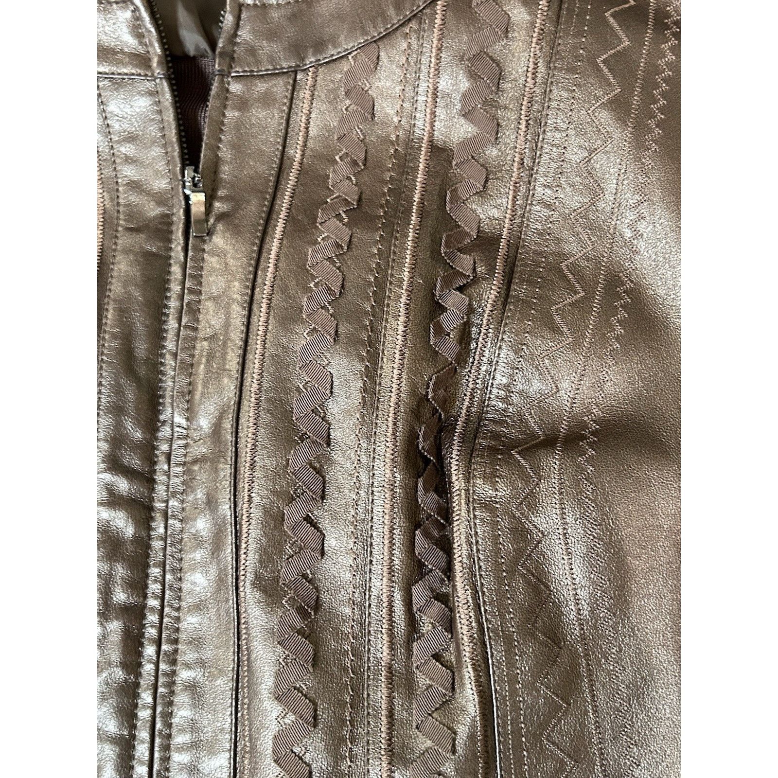 Other Nygard Women Leather/Knit Full Zip Jacket Bronze Size 3XL Size 3XL / US 20-22 - 5 Thumbnail