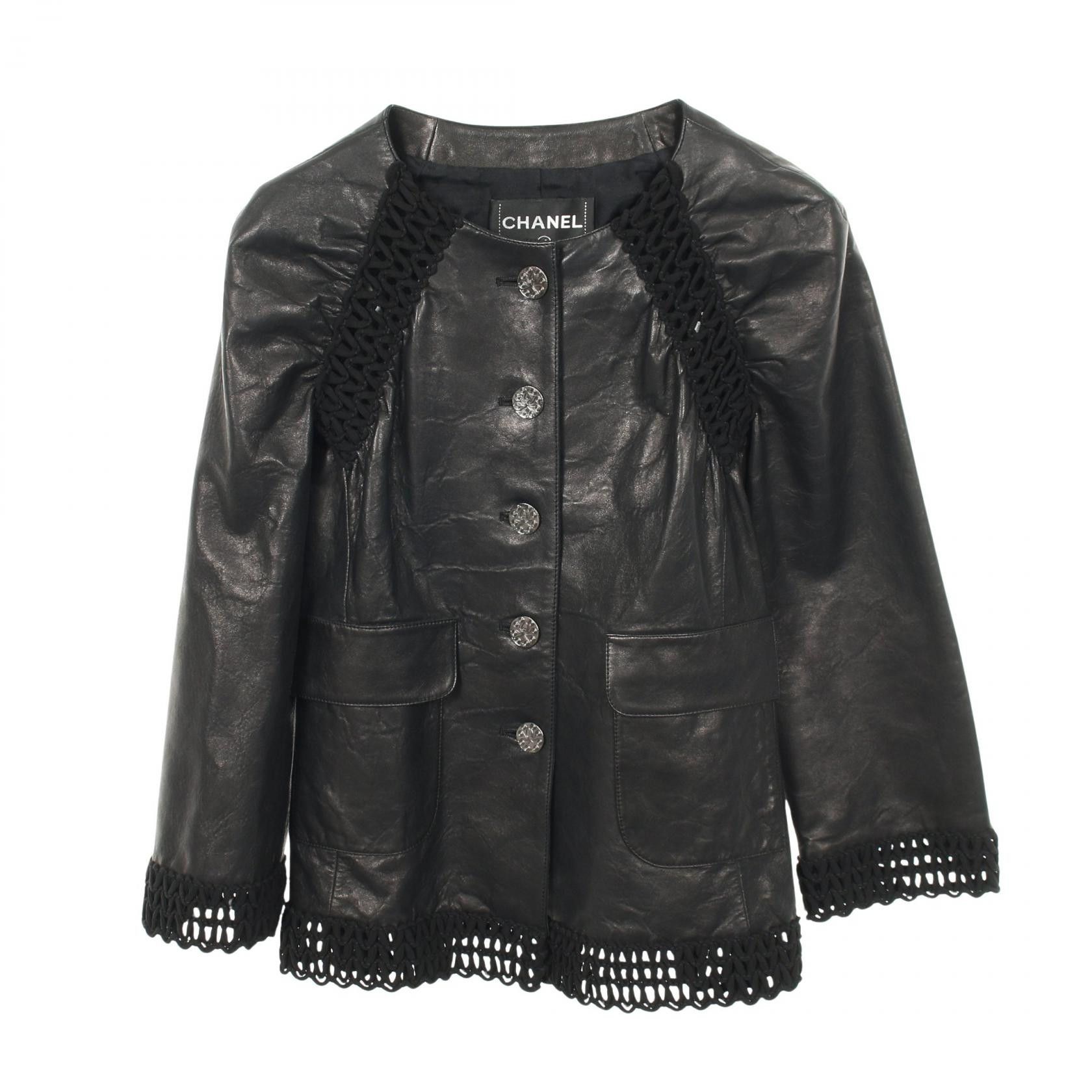 Chanel Chanel Chanel Openwork Border Lambskin Jacket Leather Outerwear P57938C00280 DUTY FREE for USA Size ONE SIZE - 1 Thumbnail