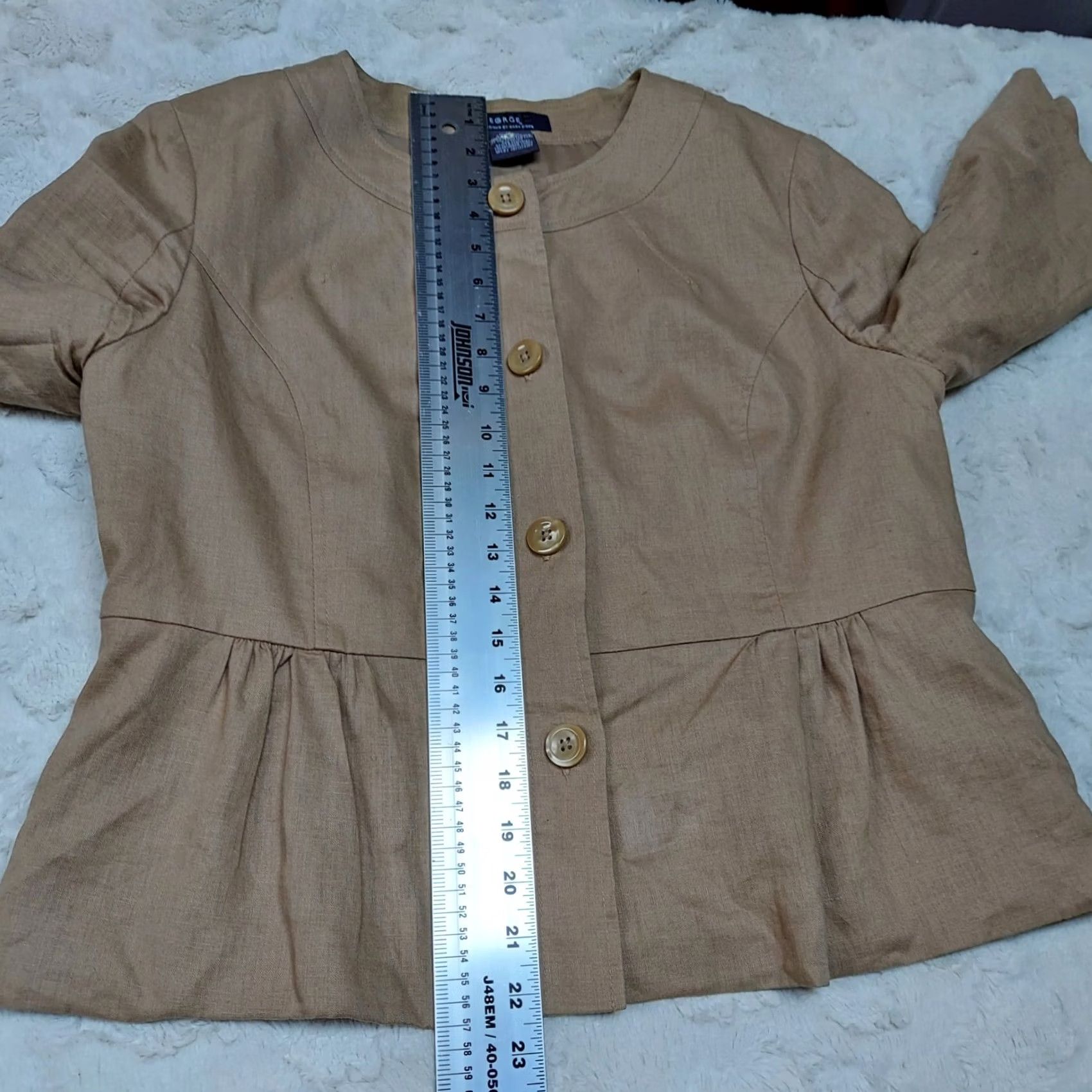 George George ME Button Front Peplum Blazer Jacket Womens 14 Khaki Linen Blend Blazer Jacket Beige Fall Spring Summer Regular Womens Size XL / US 12-14 / IT 48-50 - 4 Thumbnail