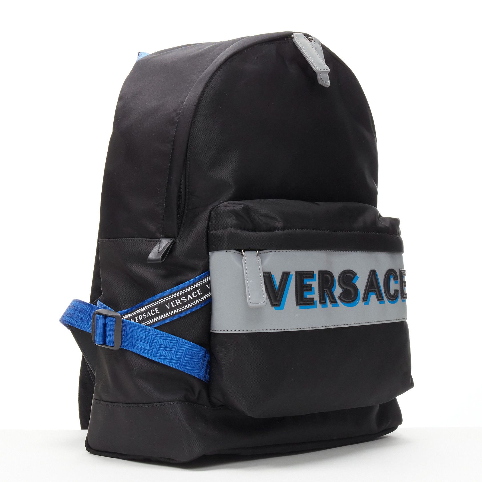 Versace VERSACE Reflective Logo black nylon blue Greca nylon strap backpack Size ONE SIZE - 1 Thumbnail