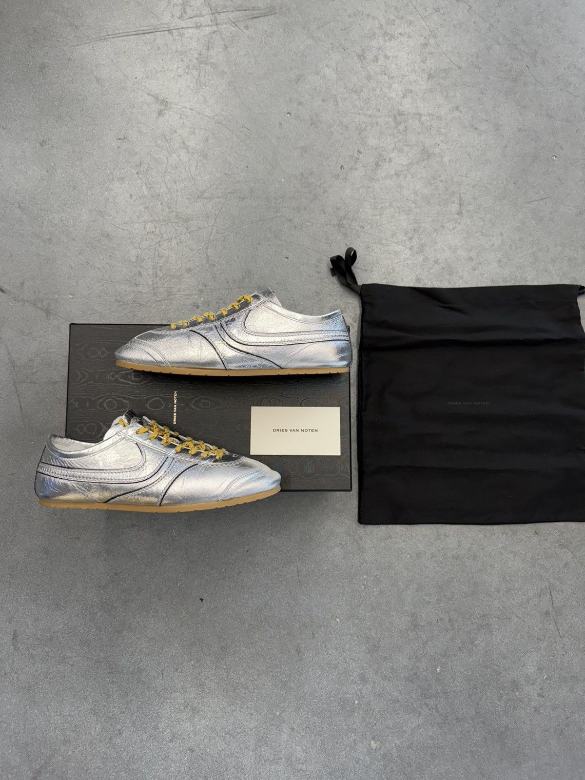 Dries Van Noten Dries Van Noten Marathon Silver Leather Sneakers Size US 7 / EU 40 - 1 Thumbnail