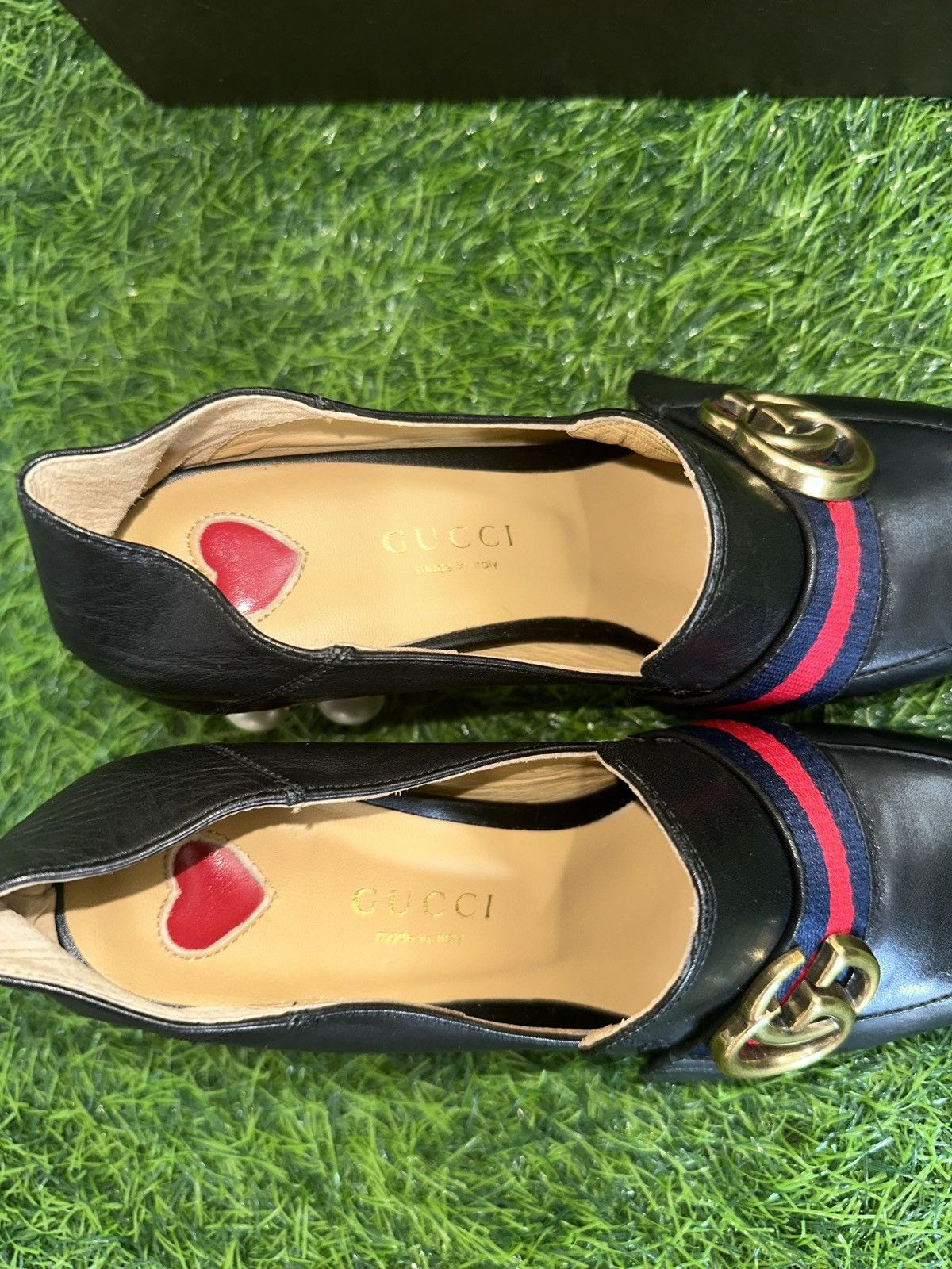 Gucci Gucci Black Leather Web Pearl Peyton Loafer Pumps Size 34 Size US 4 / IT 34 - 7 Thumbnail