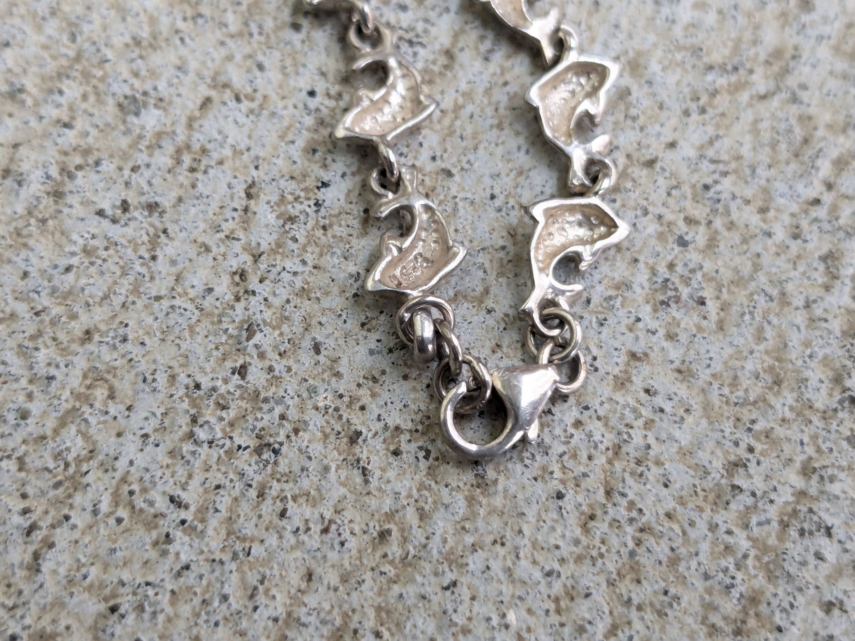 Jewelry Vintage Sterling Silver Bracelet Dolphin Chain 7.25" Size ONE SIZE - 7 Thumbnail