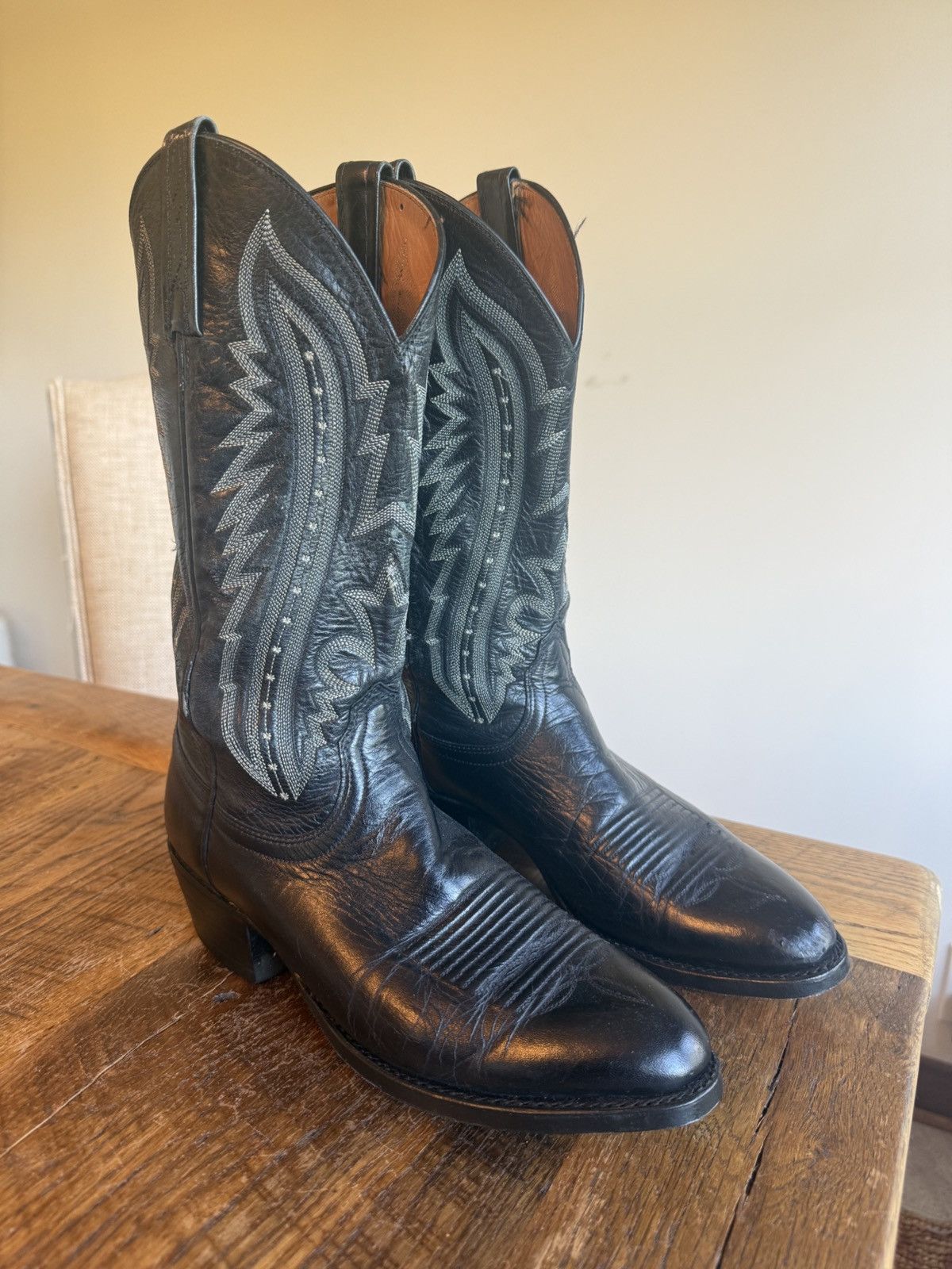 Lucchese Lucchese black leather flame stitch western cowboy boots Size US 8 / EU 41 - 1 Thumbnail