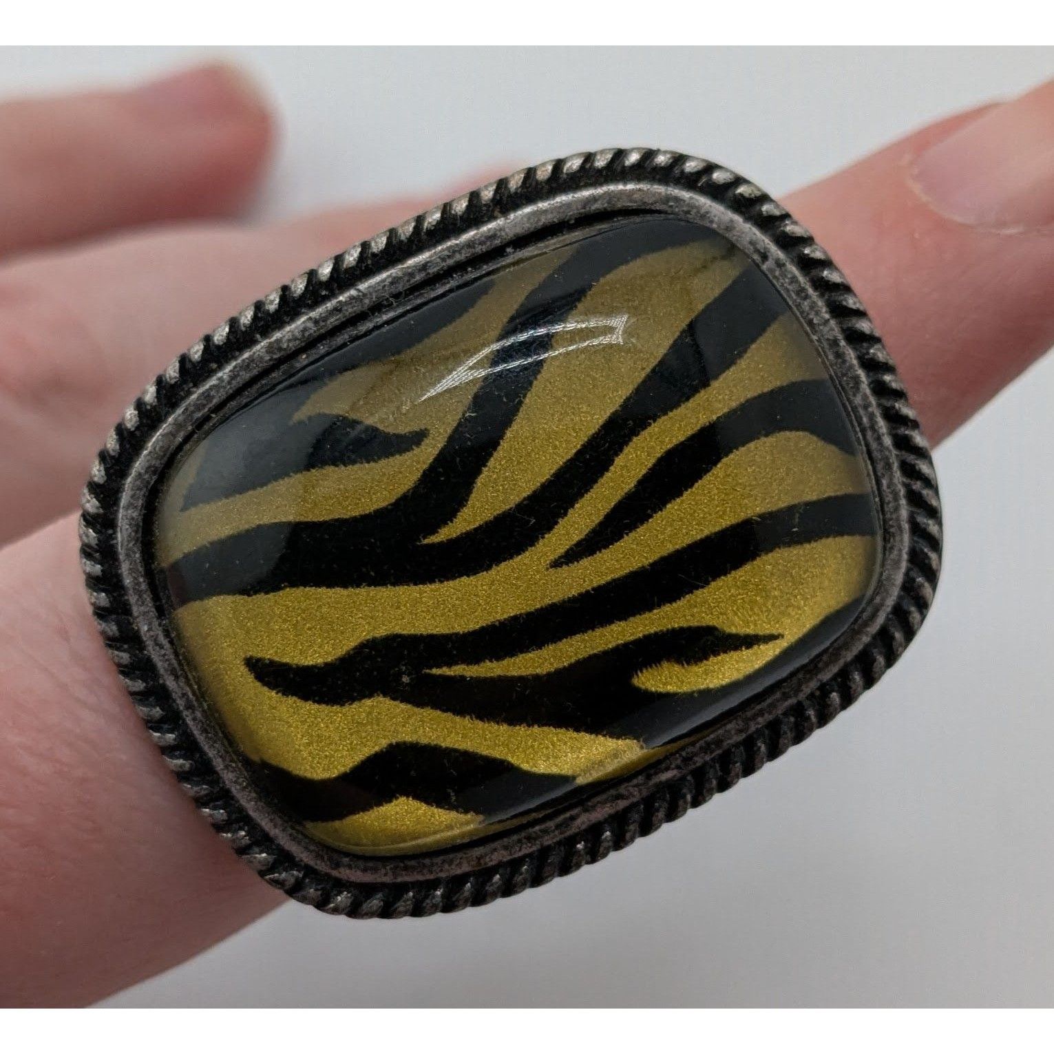 Other Vintage Tiger Stripe Statement Ring With Antiqued Silver-Ton Size ONE SIZE - 7 Thumbnail