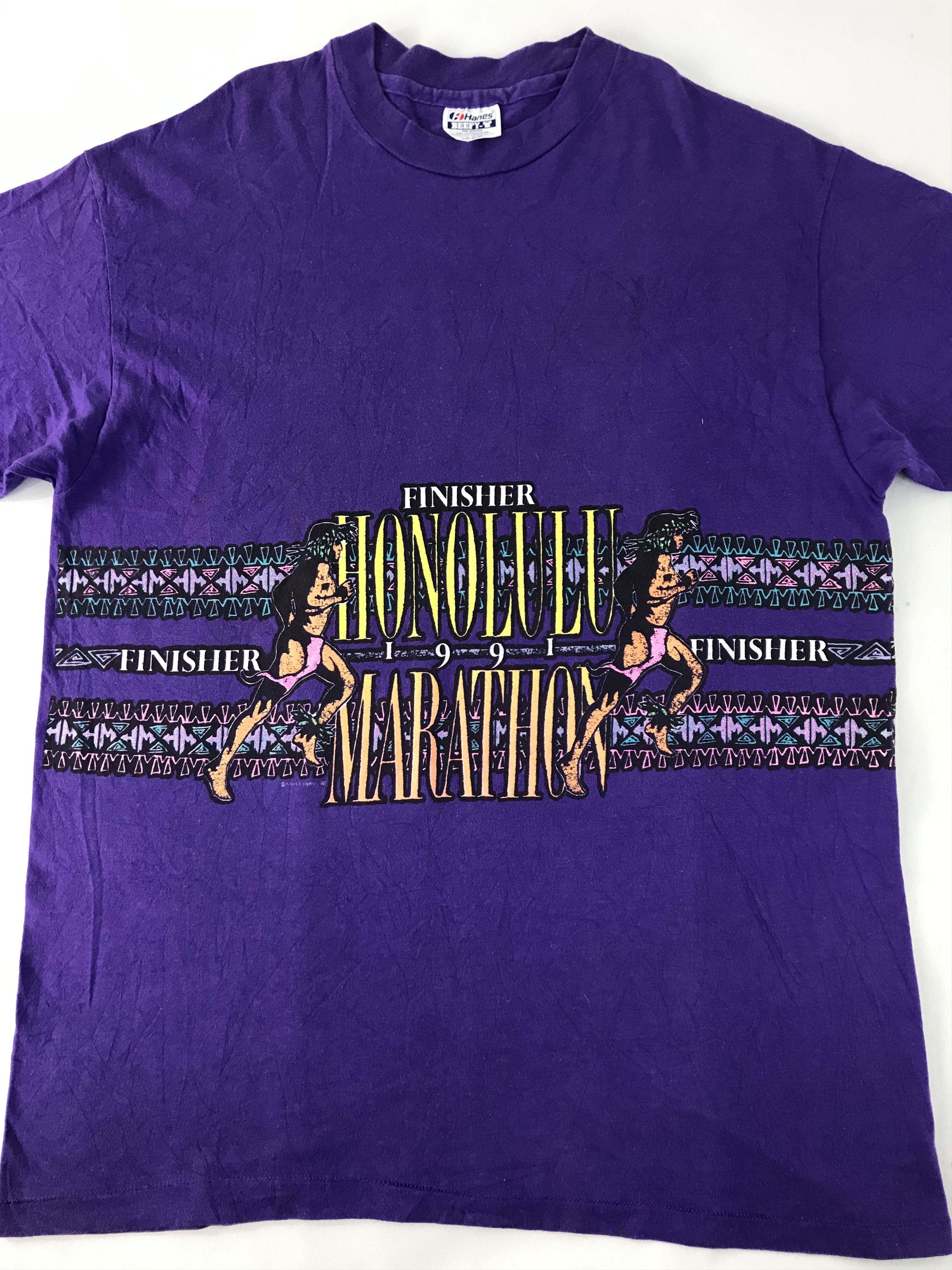 Hanes 90s JAL Finisher Honolulu Marathon 1991 Running Tee T-shirt Size US L / EU 52-54 / 3 - 3 Thumbnail