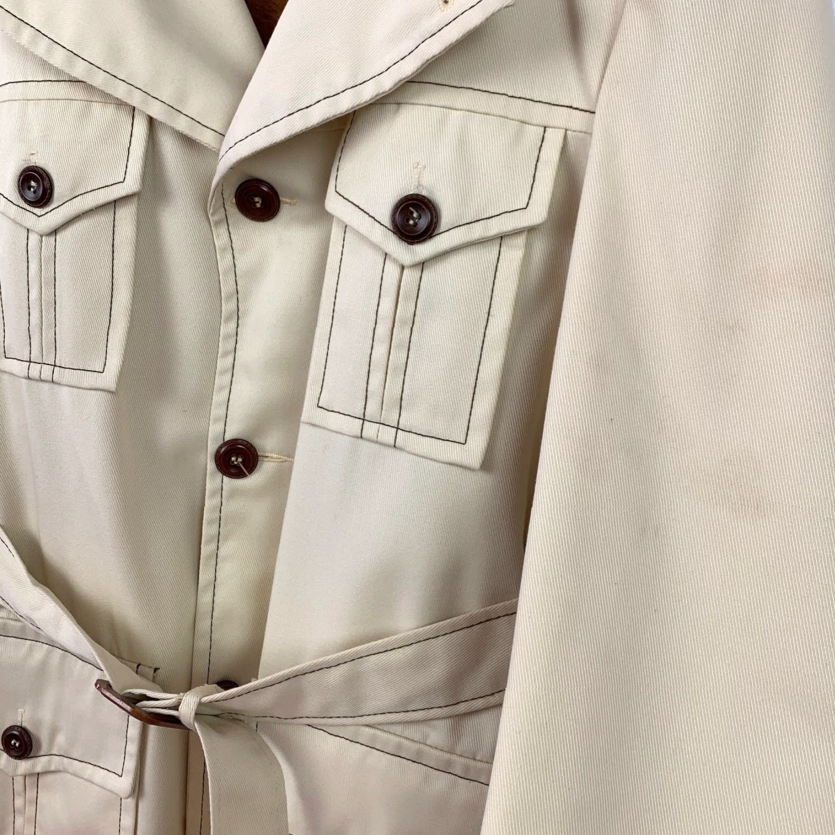 Vintage VINTAGE Campus Trench Coat Adult M Men's 38 Ivory Canvas Lined 70s All Weather Long Coat Size US XXS / EU 40 - 3 Thumbnail