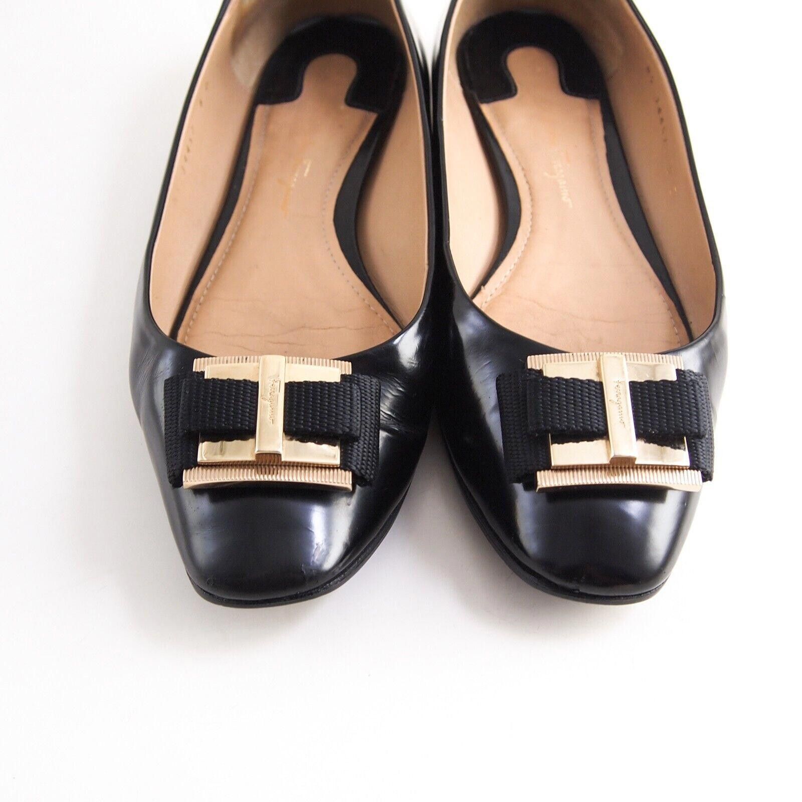 Salvatore Ferragamo Ferragamo Vara Flats Black Leather EU 38.5 US 8 D Size US 8 / IT 38 - 4 Thumbnail