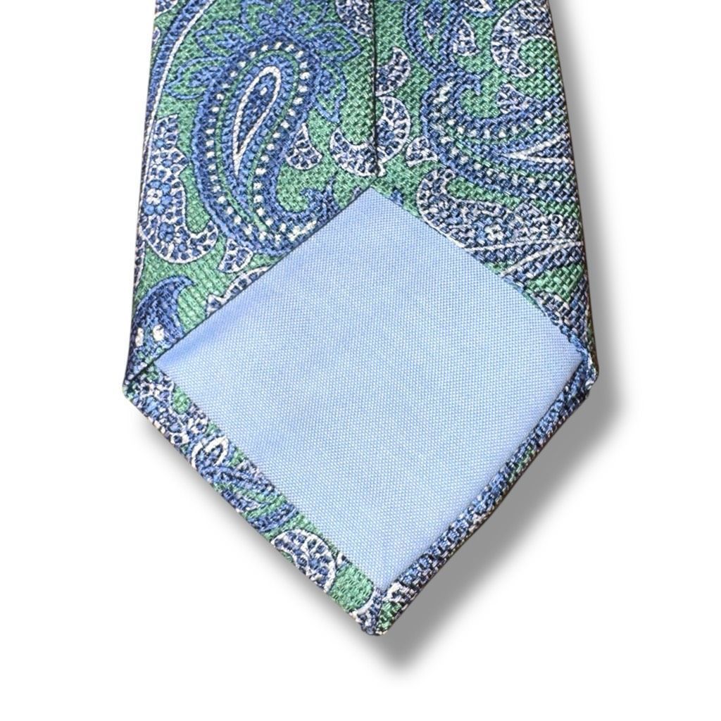 Breuer Breuer Blue & Green Paisley Silk & Linen Handmade in Italy N Size ONE SIZE - 4 Thumbnail