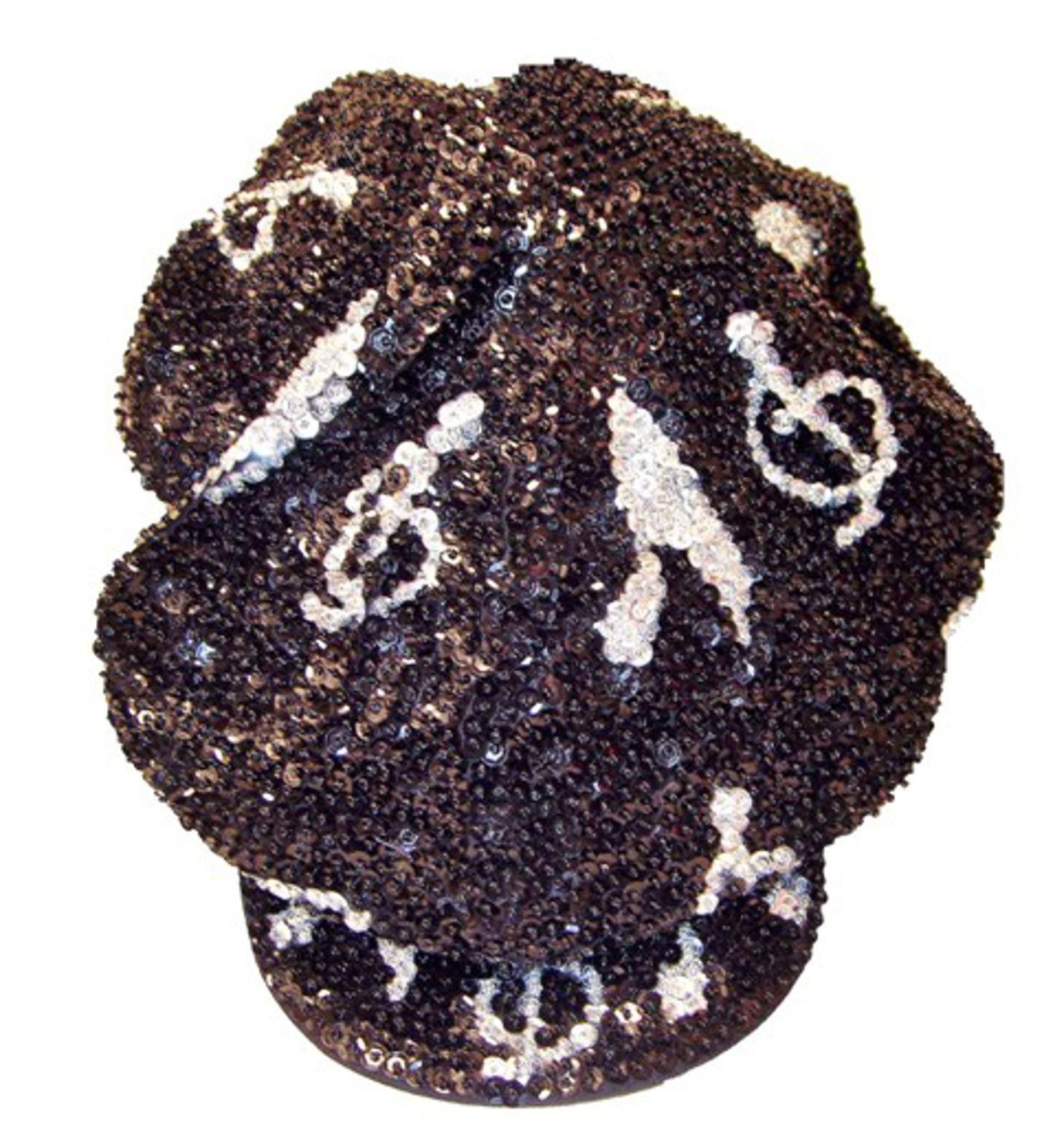 Designer Sequin Beaded Brando Cap Black w/ Silver Music notes Size ONE SIZE - 1 Preview