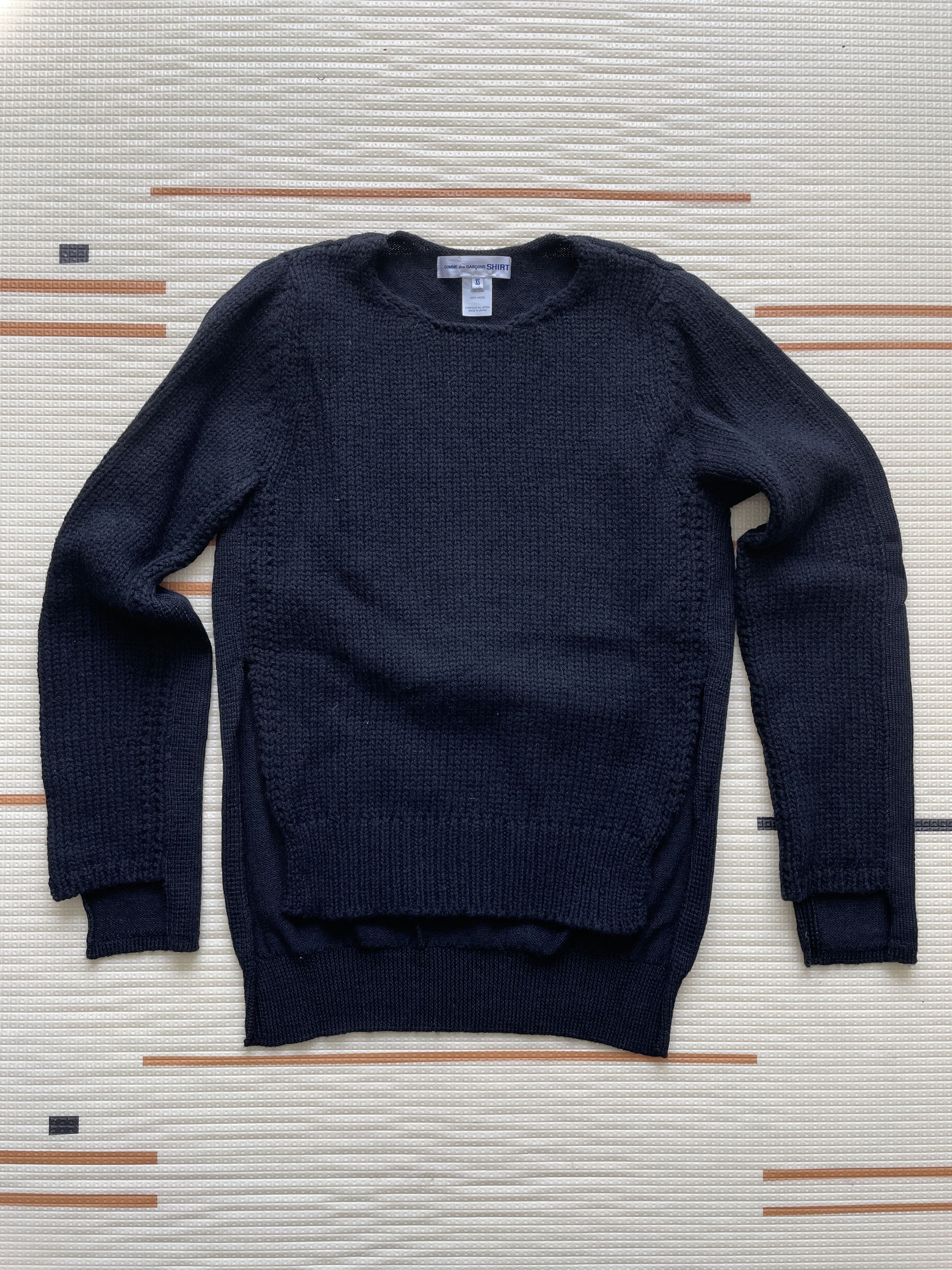 image of Comme Des Garcons Shirt Wool Cut Slit Sweater in Black, Men's (Size XS)