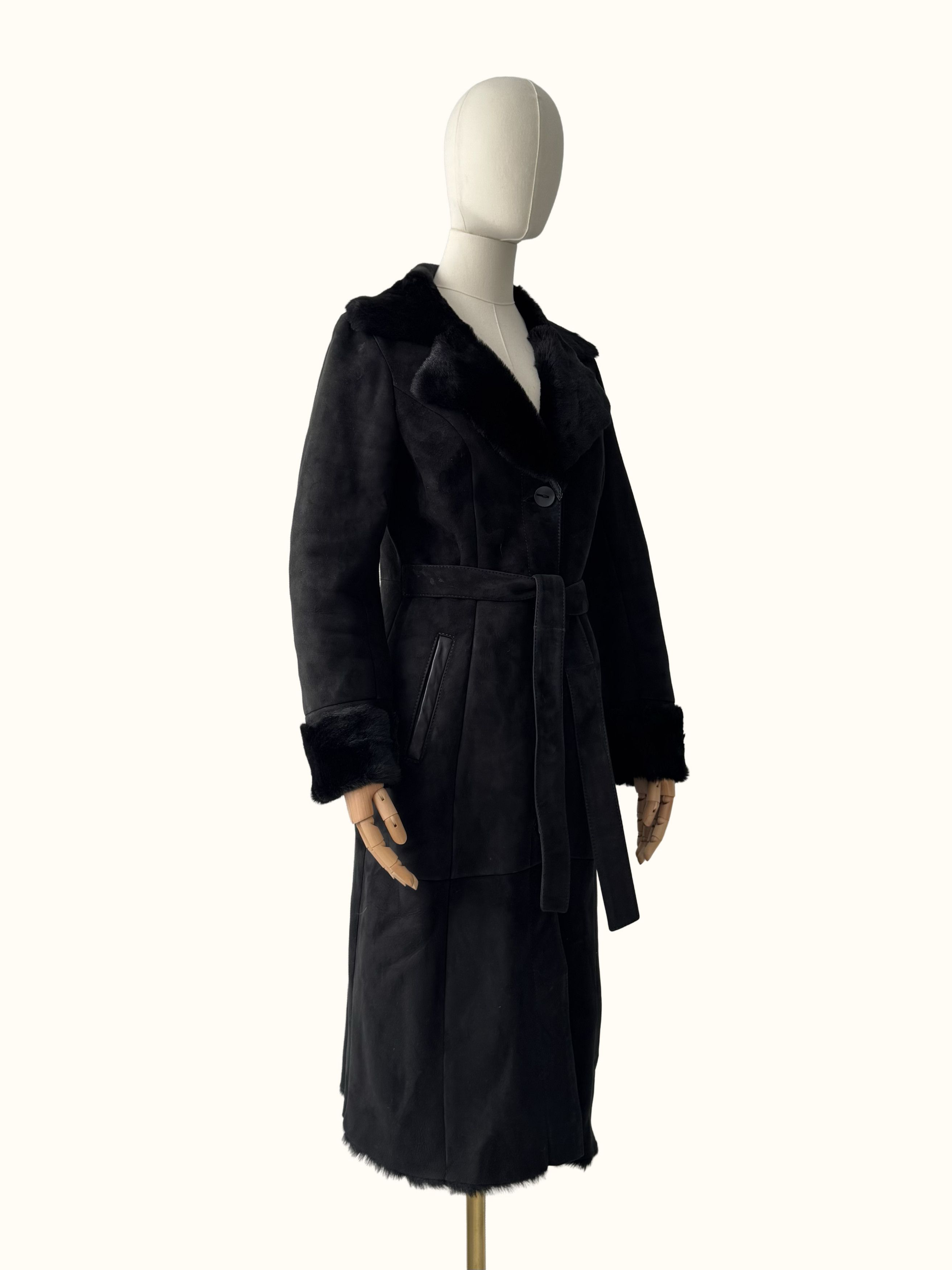 Vintage Vintage Real Sheepskin Coat With Belt(B409)E2D15 Size L / US 10 / IT 46 - 2 Thumbnail