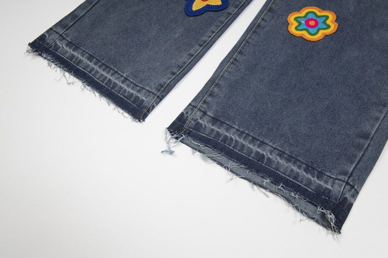 Jean Vintage men's floral embroidered straight wide-leg jeans Size US 32 / EU 48 - 6 Thumbnail