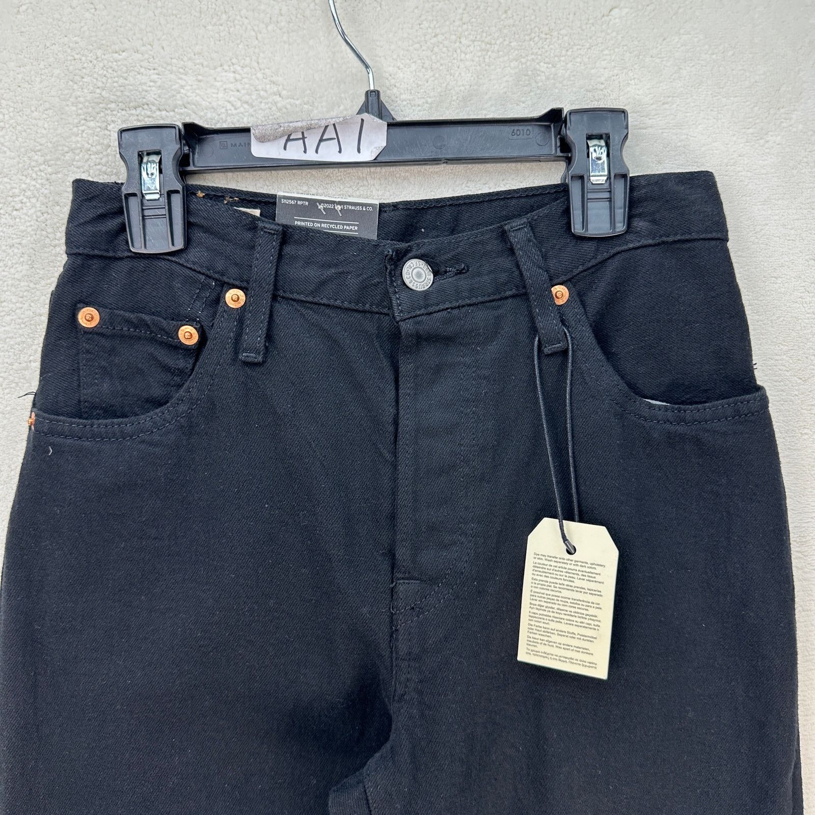 Levi's LEVI'S 501 CROPPED WOMEN'S 23X28 BLACK STRAIGHT DENIM JEANS Size 23" - 2 Thumbnail