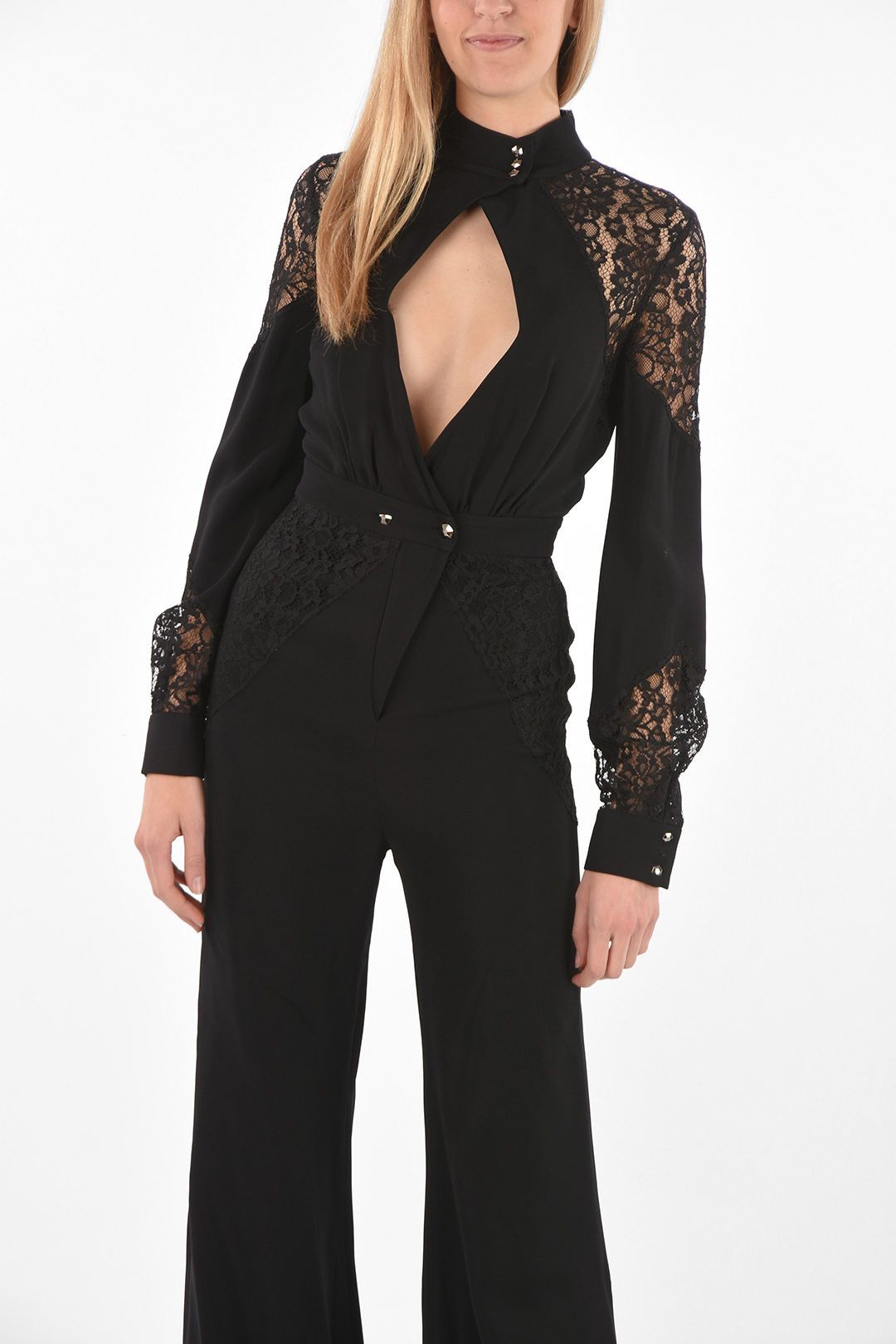 Philipp Plein og1mm0824 Jumsuit With Lace and Plunging Neckline in Black Size 27" / US 4 / IT 40 - 4 Thumbnail