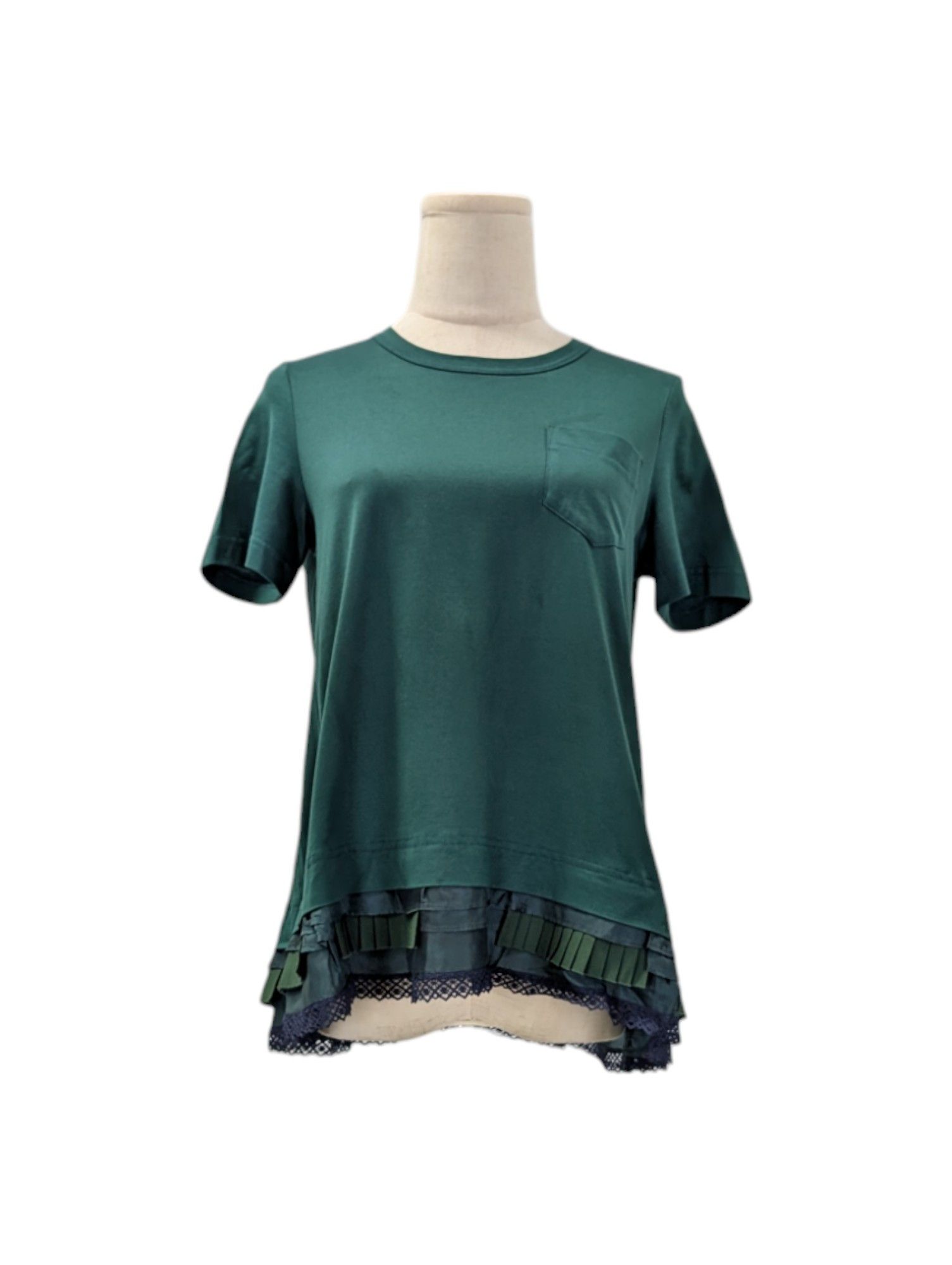 Green Cotton Tee With Iconic Trimming Ends