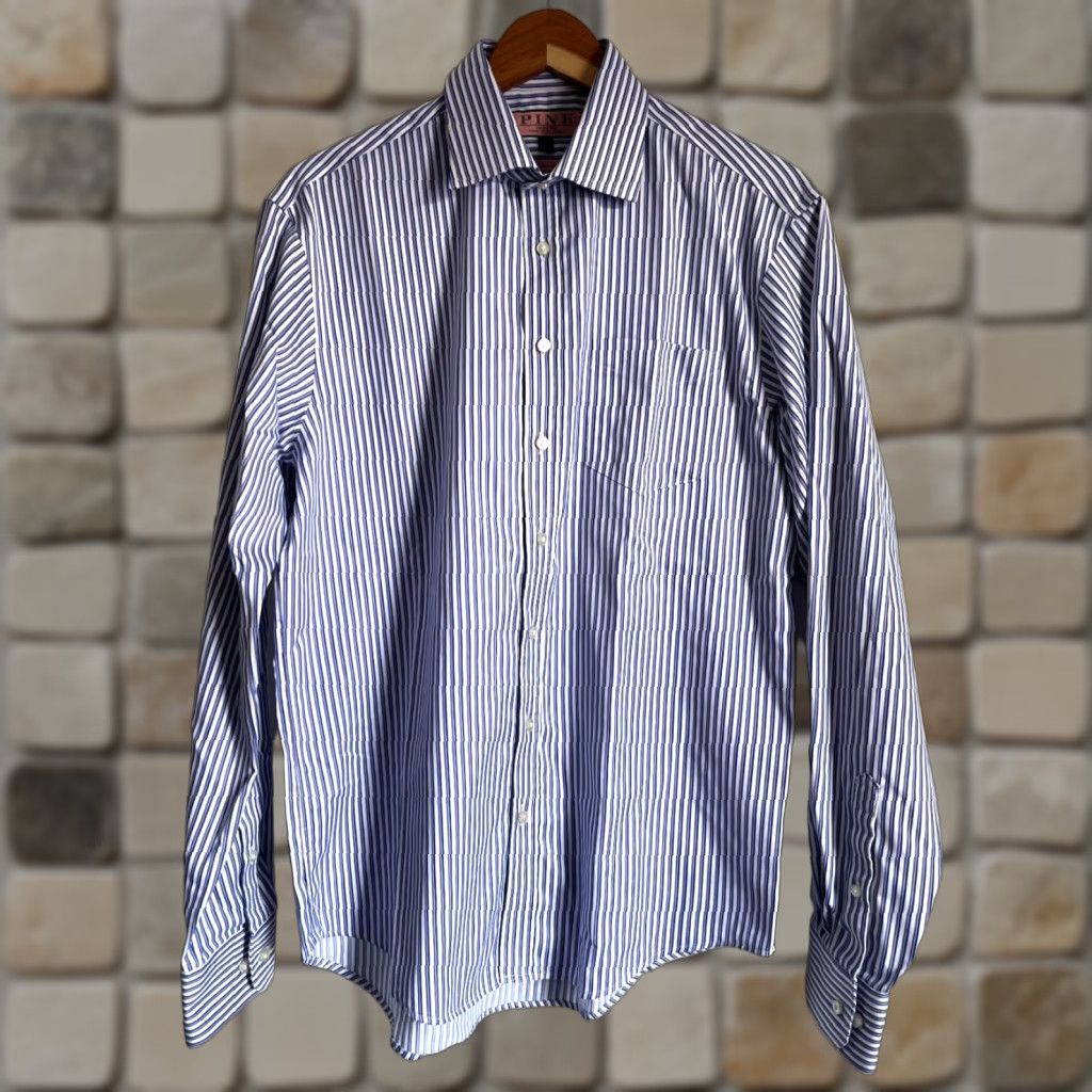 Pinko Thomas Pink Traveller Slim Fit Dress Shirt Striped Sz 16, 41cm Men’s Shirt, White/Blue/Purple, 100% Cotton, Long Sleeve, Button-Front, Spread Collar Size 42R - 1 Thumbnail
