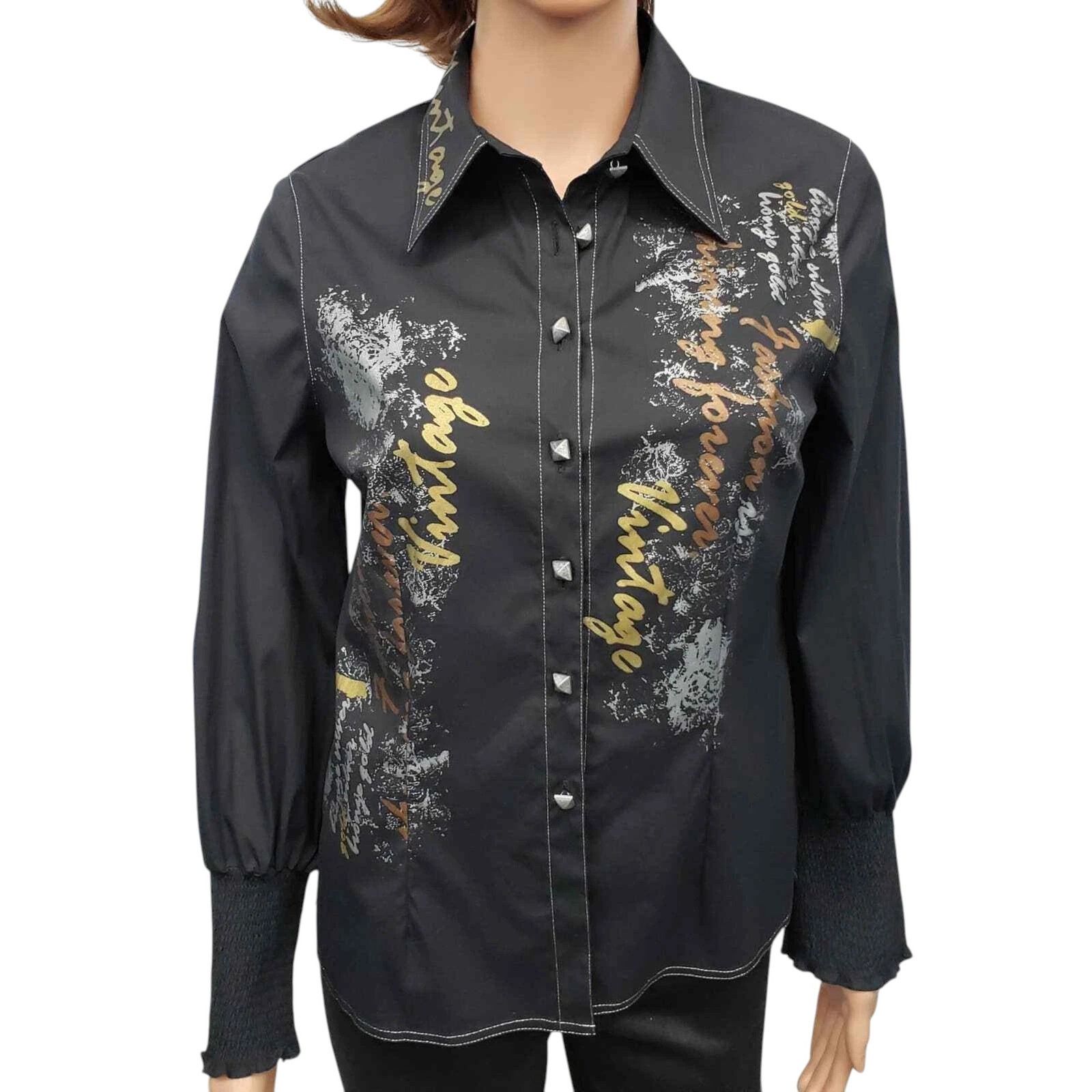 Vintage Adela Pastor Top Made in Spain 42 S Black Vintage Print Size S / US 4 / IT 40 - 3 Thumbnail