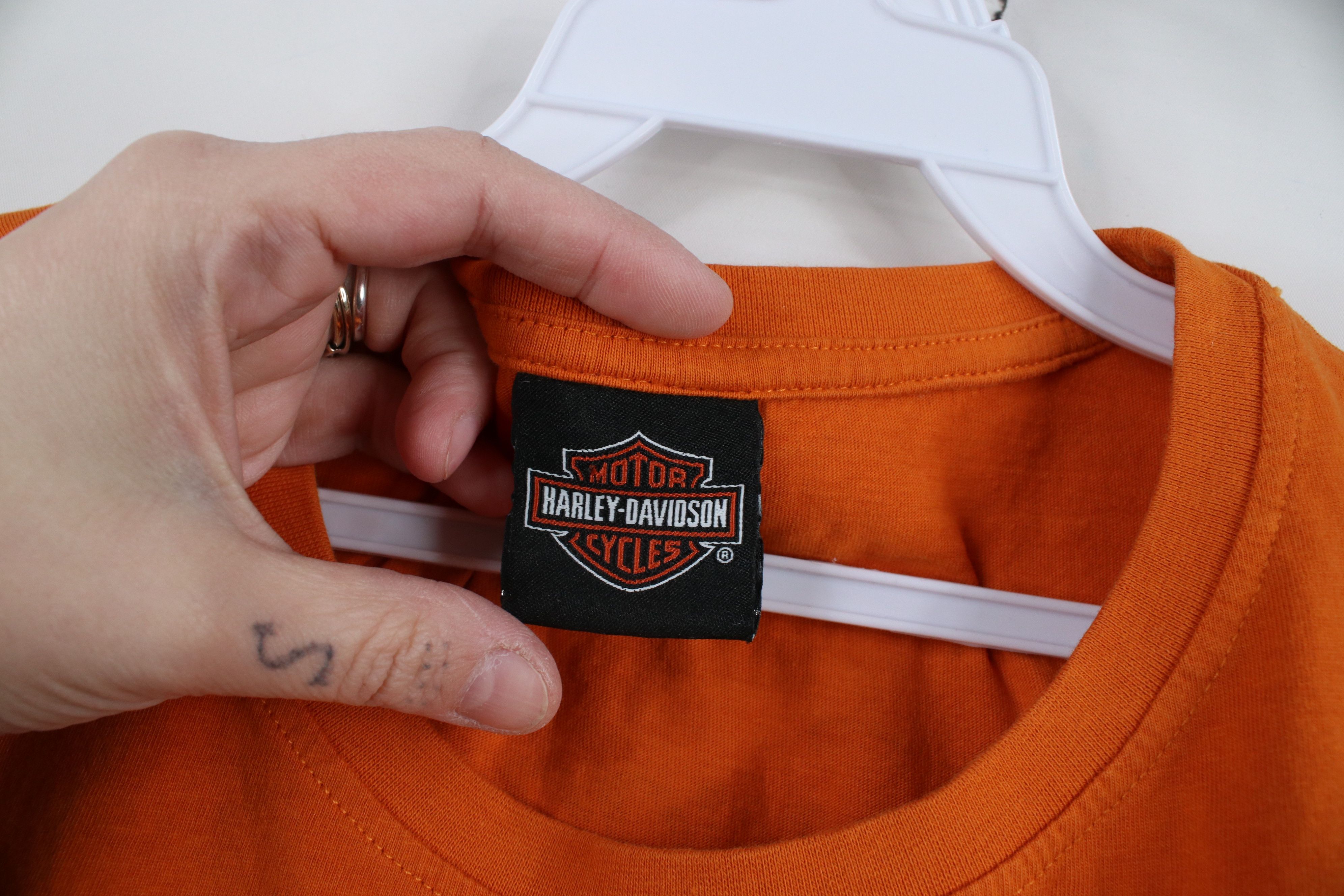 Harley Davidson × Vintage Vintage Y2K Harley Davidson Spell Out Script T-Shirt Orange Size M / US 6-8 / IT 42-44 - 8 Thumbnail