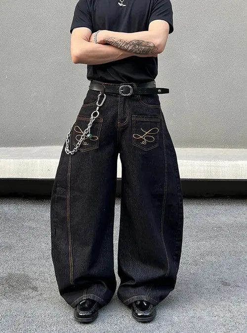 VIBE Embroidered Baggy Wide Leg Jeans Size US 30 / EU 46 - 2 Thumbnail