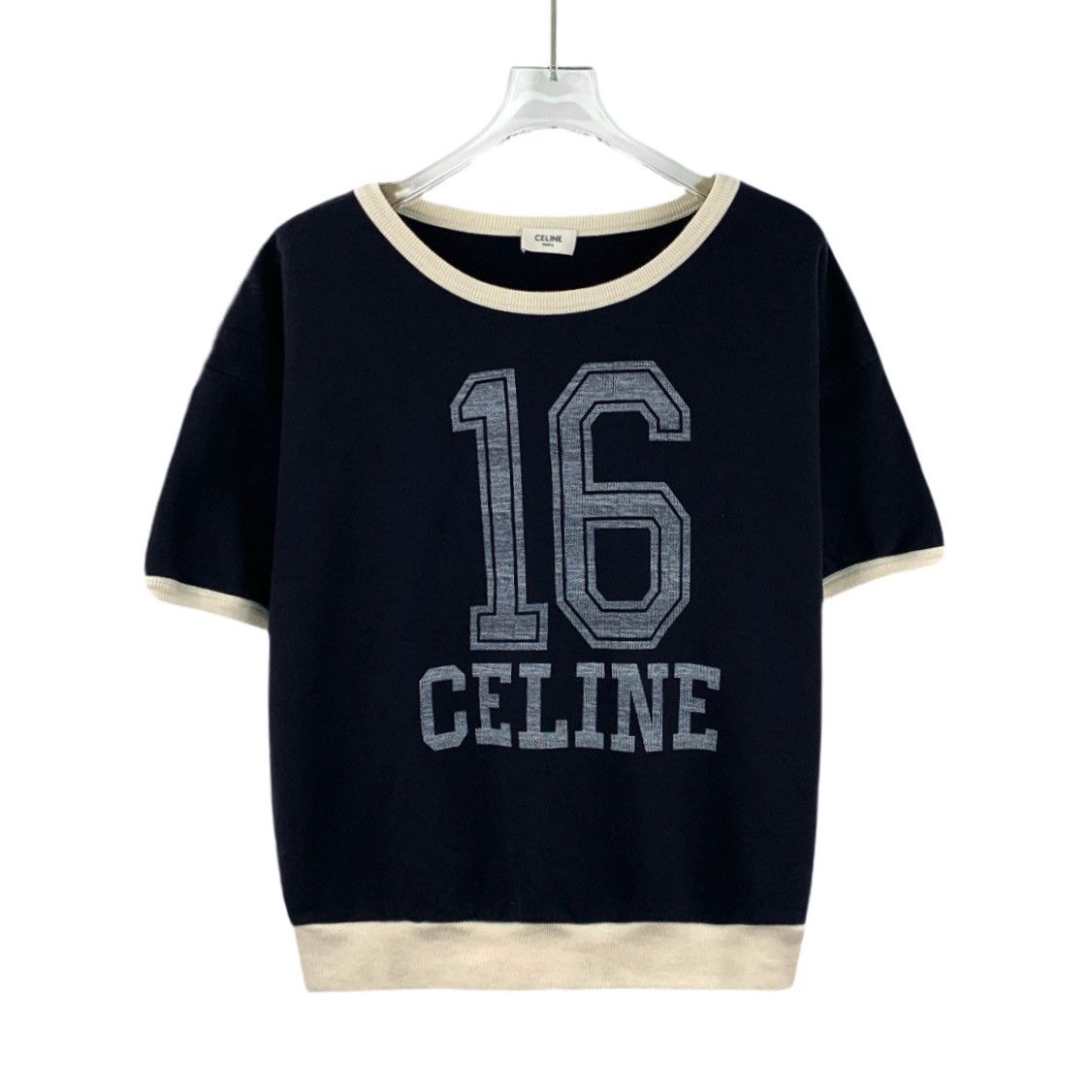 Celine Celine Navy Logo Letter Printed Short Sleeve T-shirt K26WX Size L / US 10 / IT 46 - 1 Thumbnail