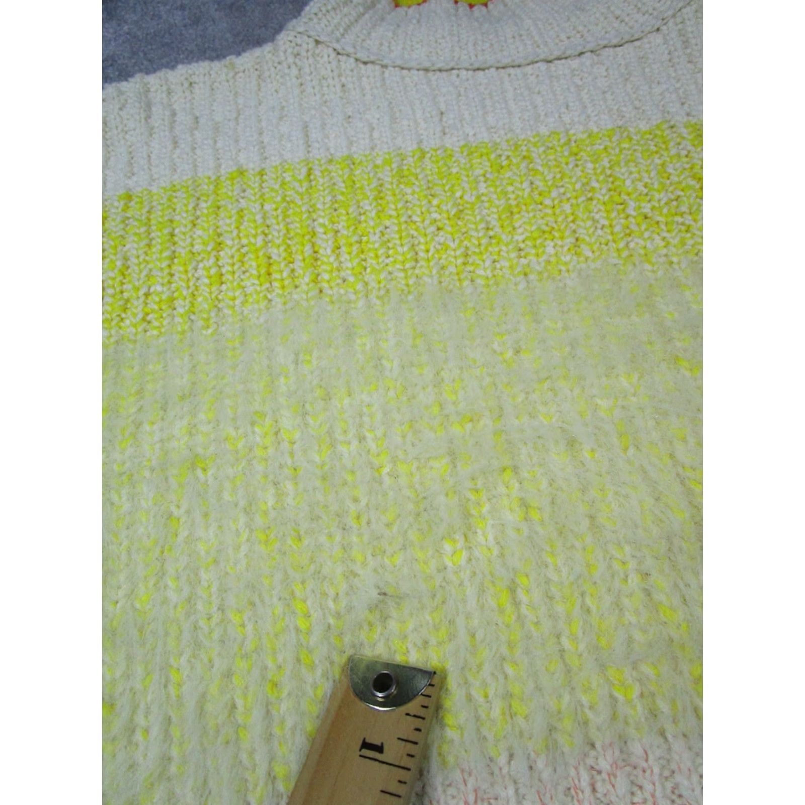 Free People VINTAGE Free People Sweater Womens Small Yellow Striped Chunky-Knit Crochet Mock Neck Long Sleeve Pullover Size S / US 4 / IT 40 - 6 Thumbnail