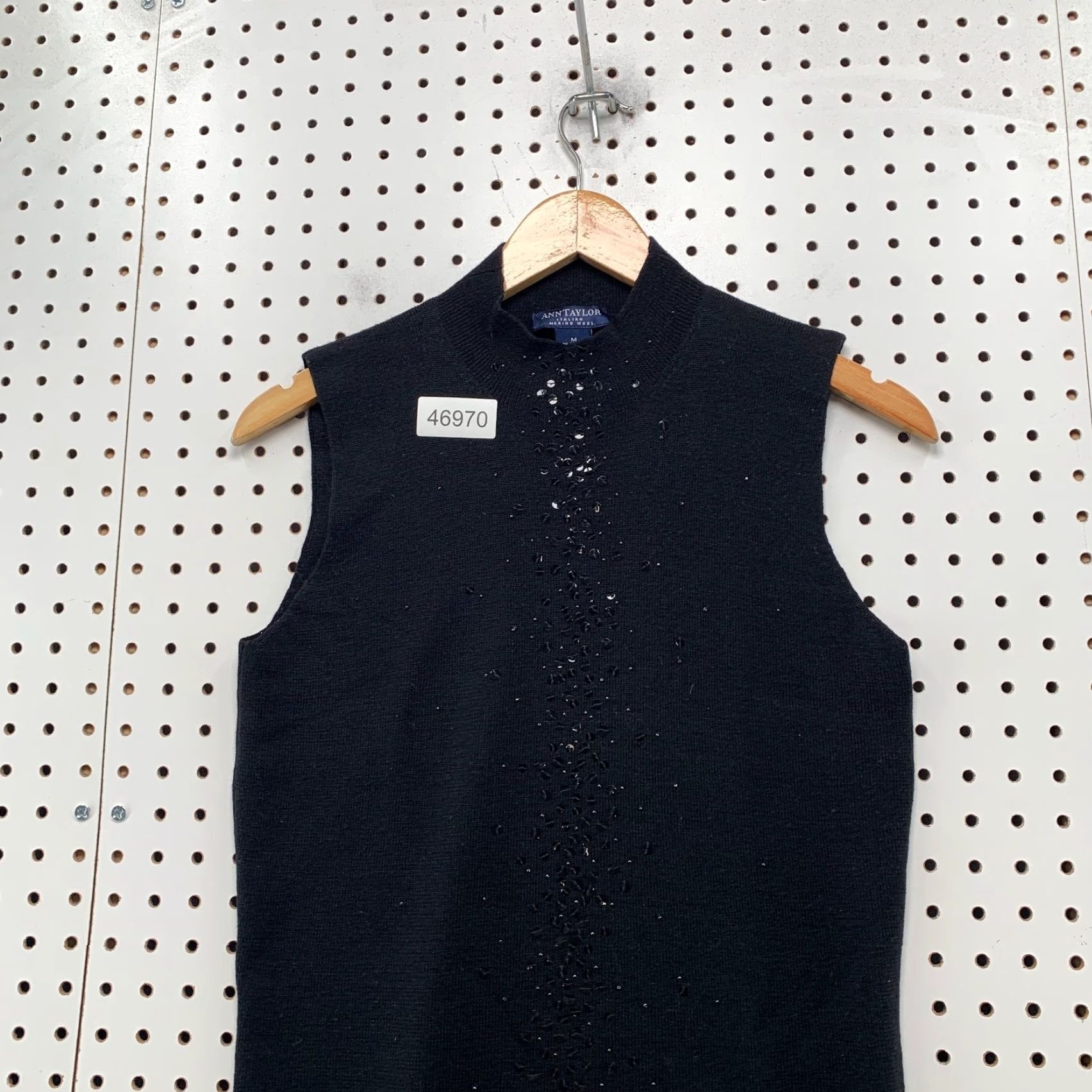 Ann Taylor Ann Taylor Italian Merino Wool Top Womens Medium Sleeveless Black Embellished Mock Neck Tank"} Size M / US 6-8 / IT 42-44 - 4 Thumbnail