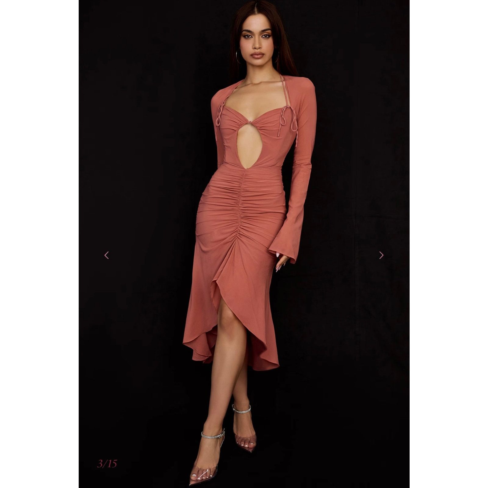 House of CB House of CB Reine Rose Pink Ruched Cutout Midi Dress Size XS / US 0-2 / IT 36-38 - 4 Thumbnail