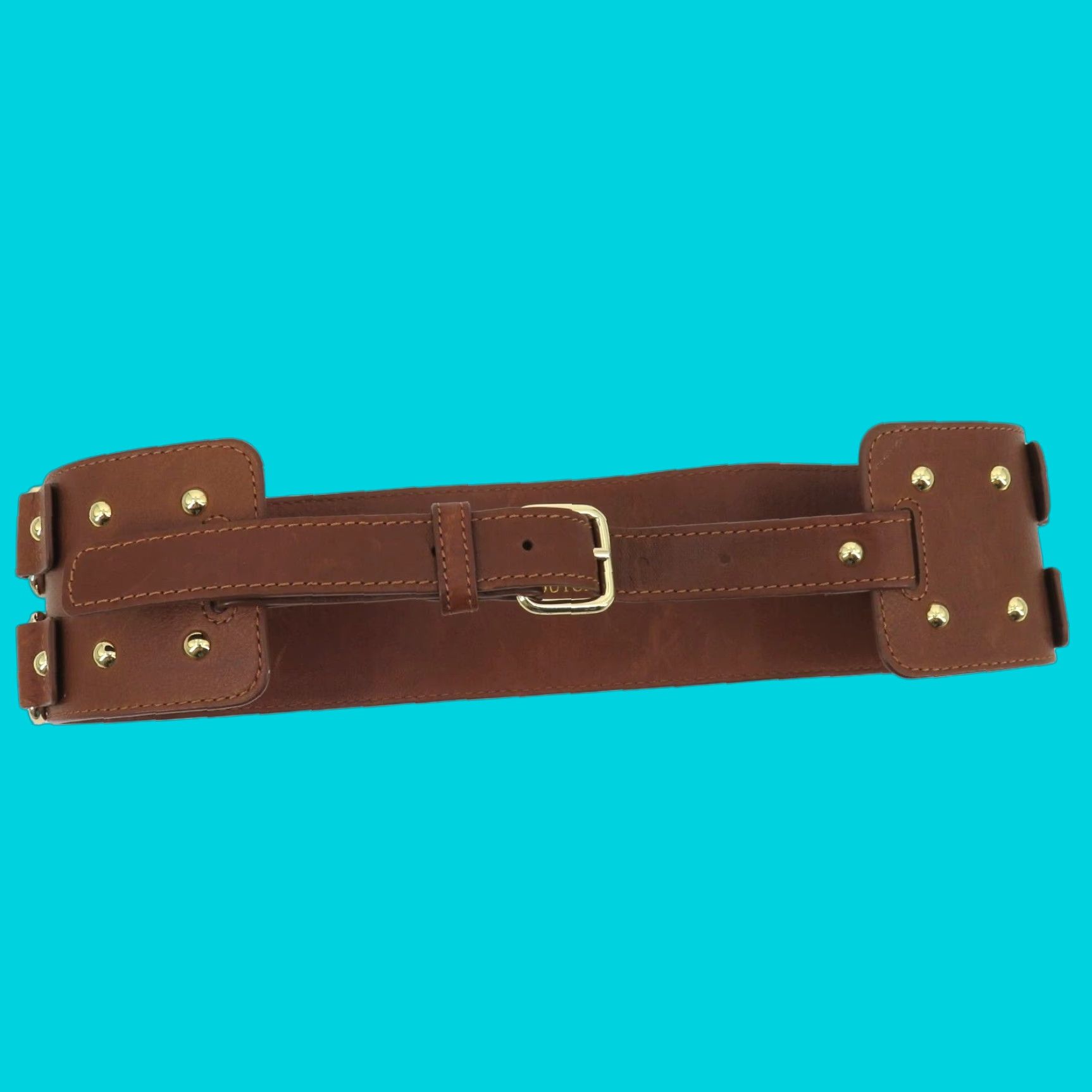 VINTAGE Juicy Couture Belt Corset Belt Women Wide Brown Leather Gold D Ring Studded VTG