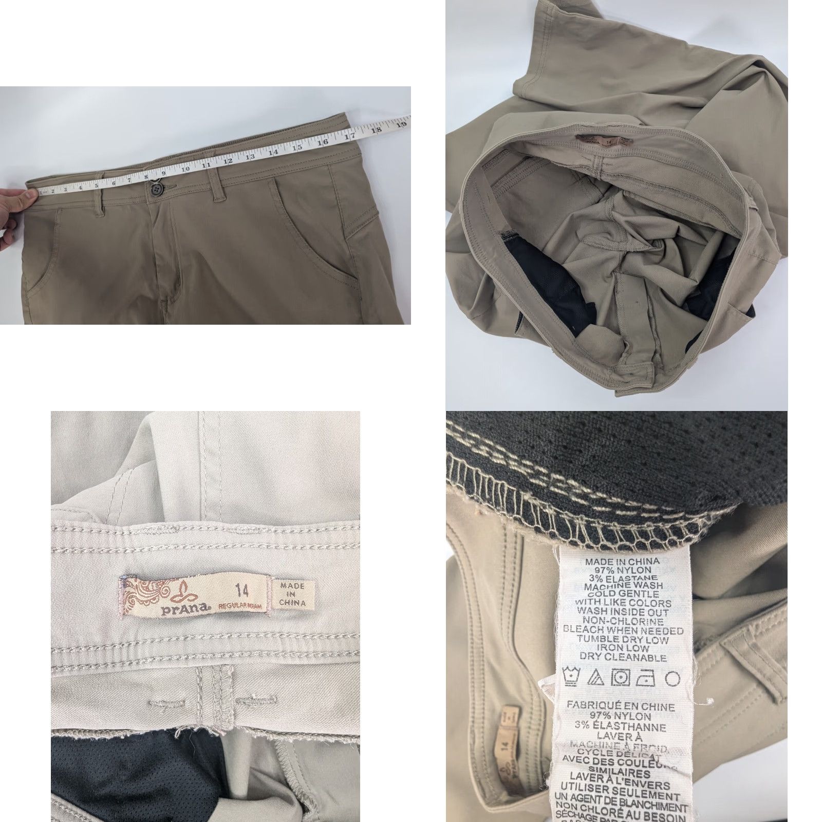Prana prAna Halle Roll-Up Hiking Nylon Pants Beige 14 Women Convertible, Roll Up, Bootcut, Flat Front, 97% Nylon 3% Elastane, Slim Casual Outdoors Size 36" / US 14 / IT 50 - 8 Thumbnail