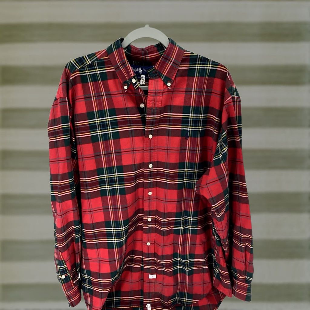 Ralph Lauren VINTAGE Ralph Lauren Shirt Men L Red Plaid Long Sleeve Button Cotton Mens Size US L / EU 52-54 / 3 - 1 Thumbnail