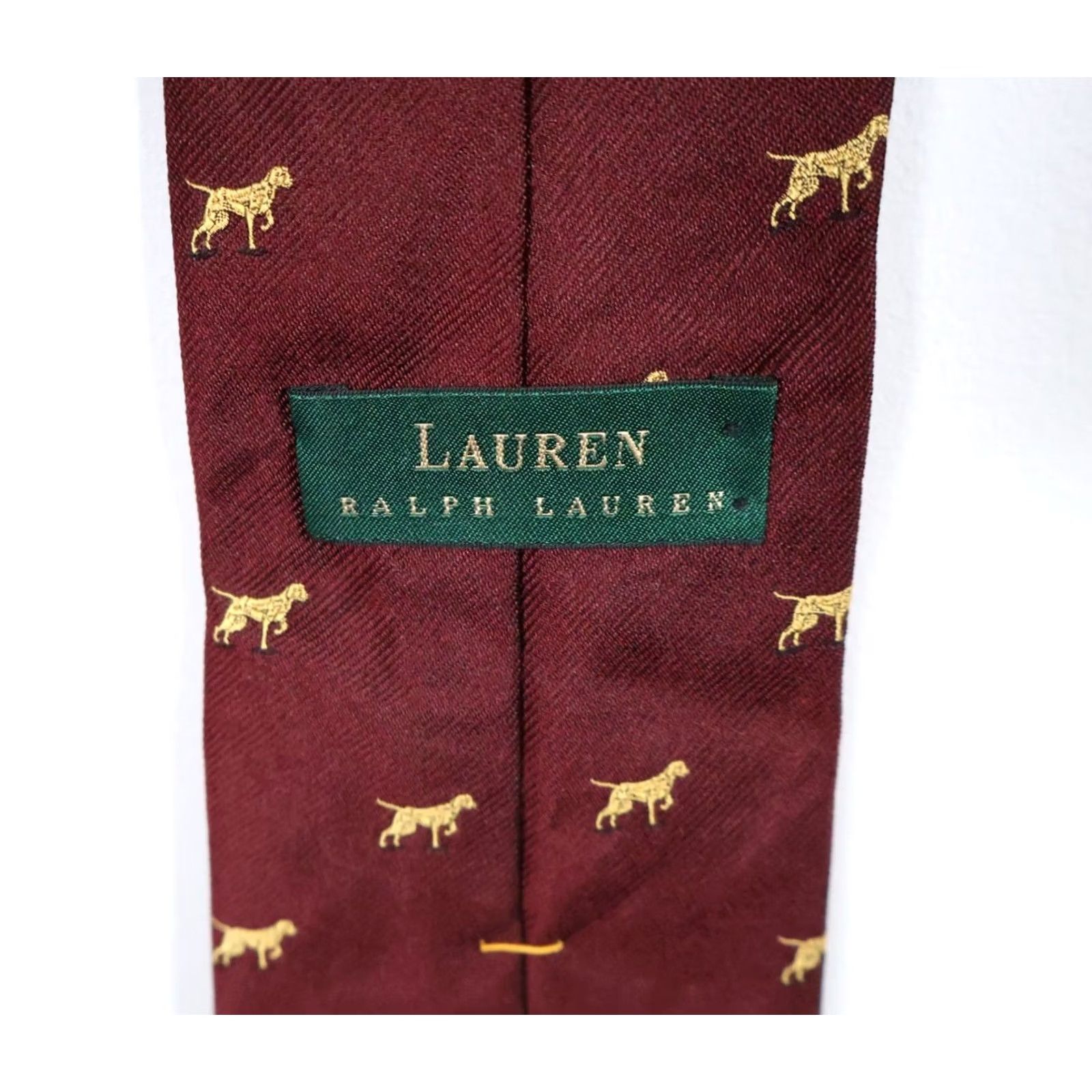 Ralph Lauren VINTAGE Lauren Ralph Lauren Dog Motif Silk Tie Dark Red Yellow 56 x 3.75 USA Made Men Tie Classic 56" Long Red Yellow Dog Theme Size US M / EU 48-50 / 2 - 3 Thumbnail