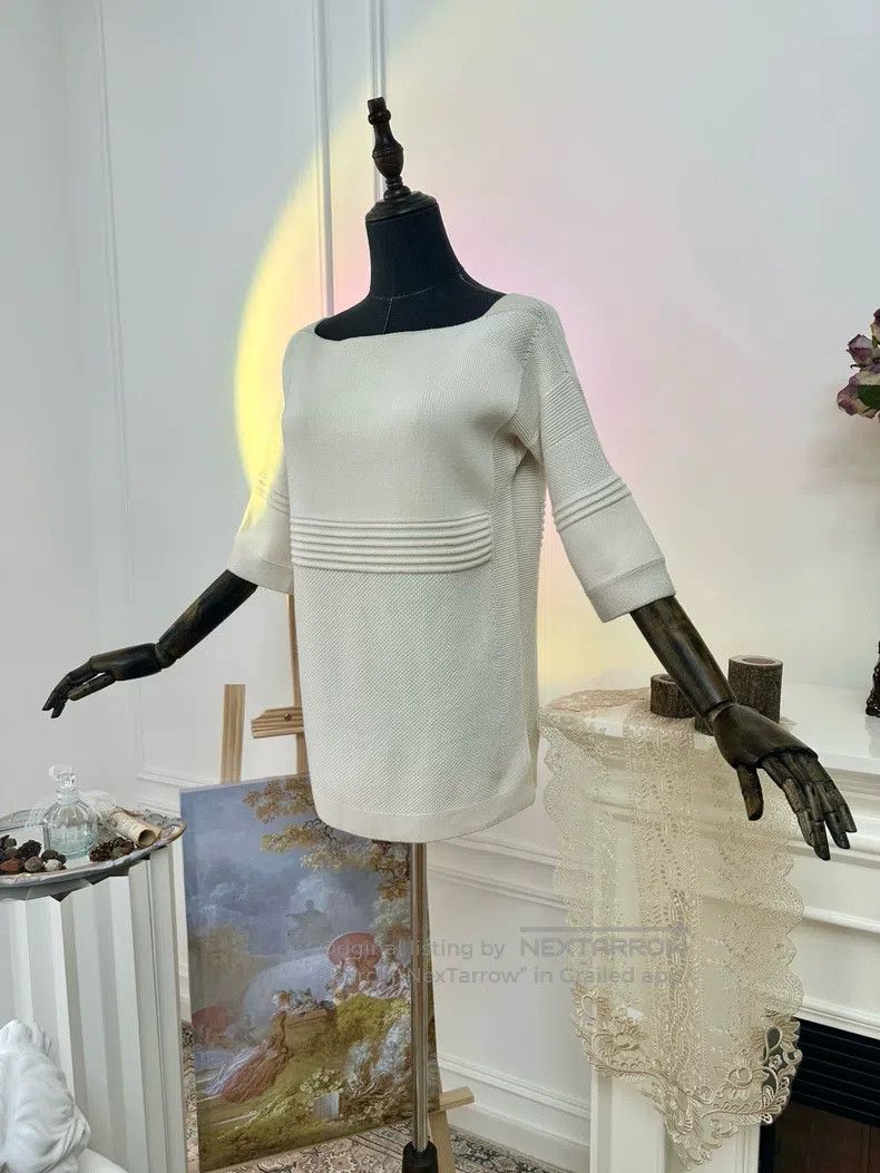 Hermes Hermes Wool Mulberry Silk Short-Sleeve Knit Top, Beige Size XS / US 0-2 / IT 36-38 - 2 Thumbnail