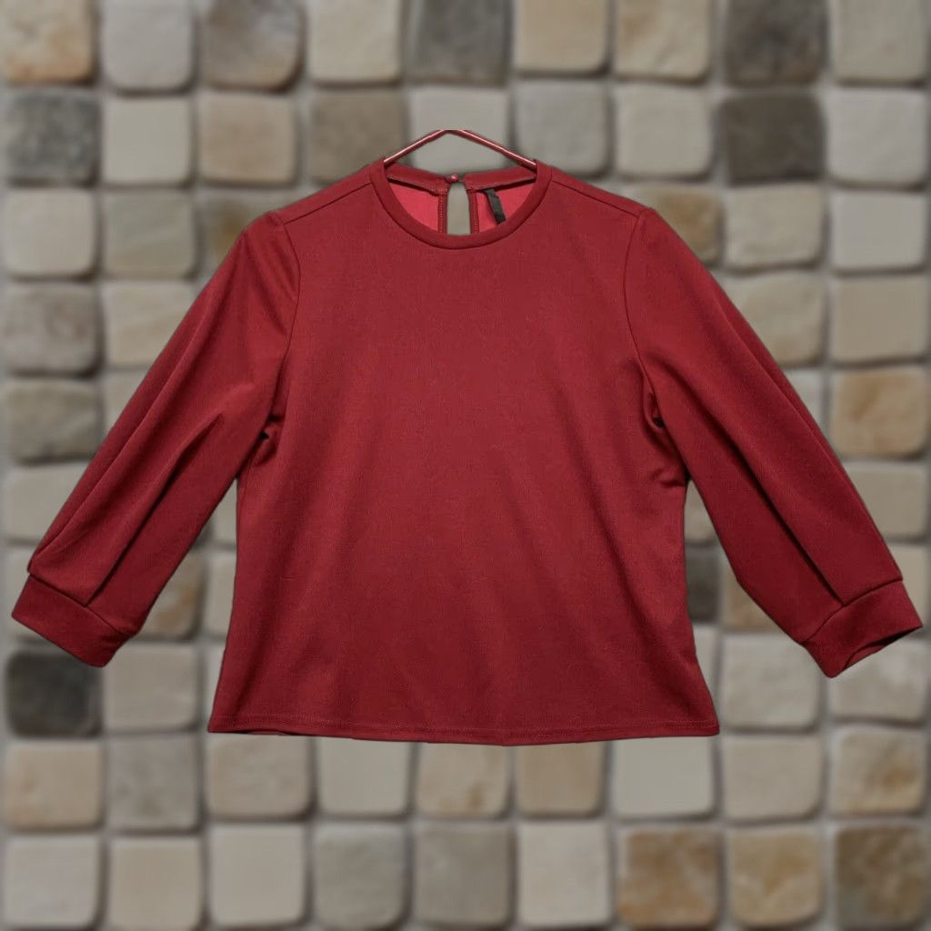 Shein VINTAGE SheIn Blouse 3/4 Sleeve Cropped Top Womens M Burgundy Stretch Shirt Ballon Sleeve Size M / US 6-8 / IT 42-44 - 1 Thumbnail