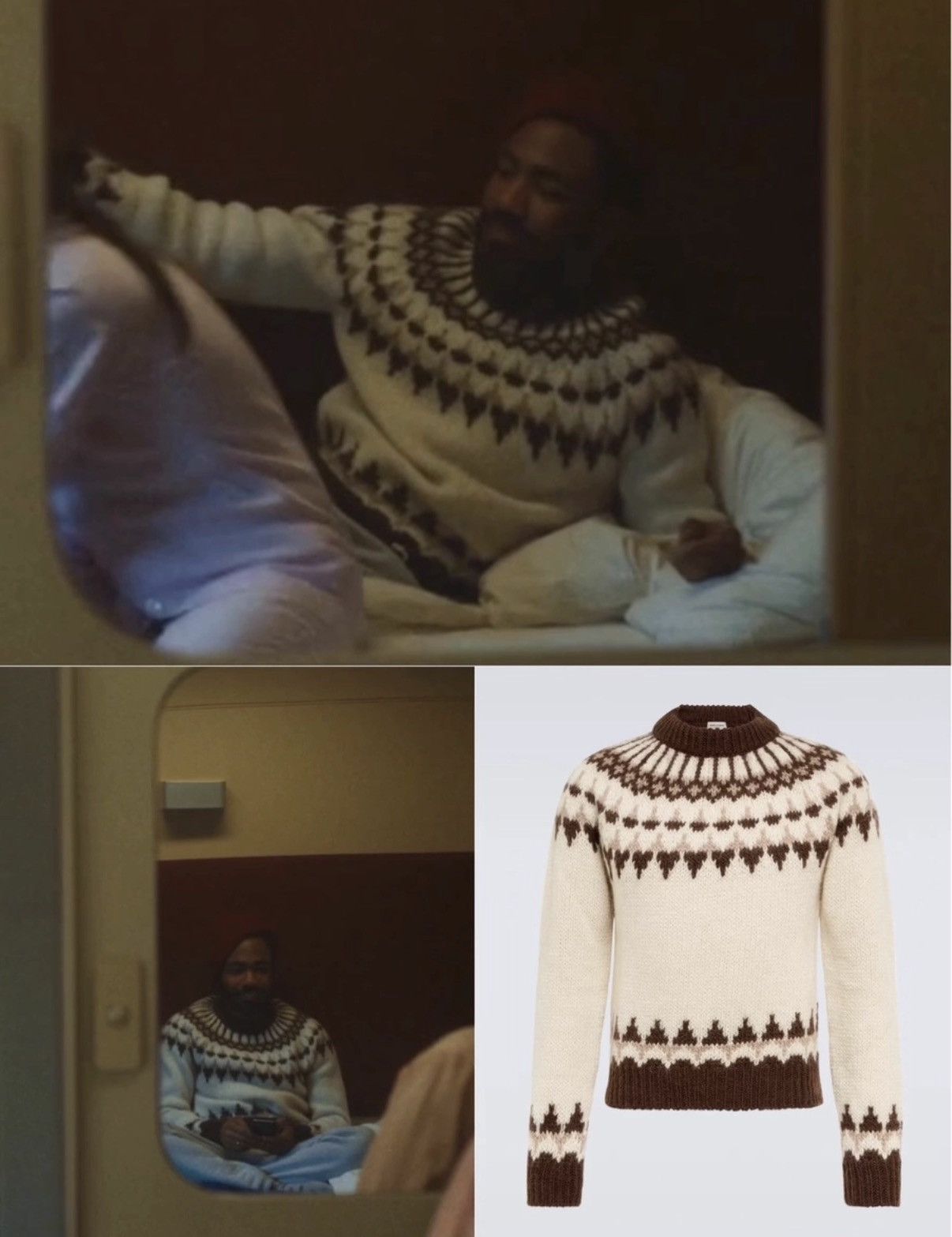 Saint Laurent Paris Saint Laurent Crewneck Cream/Brown Fair Isle Knit Sweater Size US L / EU 52-54 / 3 - 8 Thumbnail