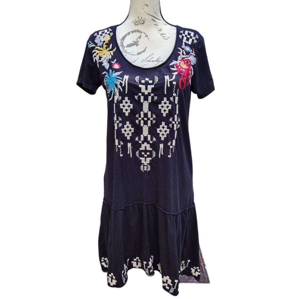 Johnny Was Johnny Was Embroidered Floral Scoop Neck Tiered Mini Dress S