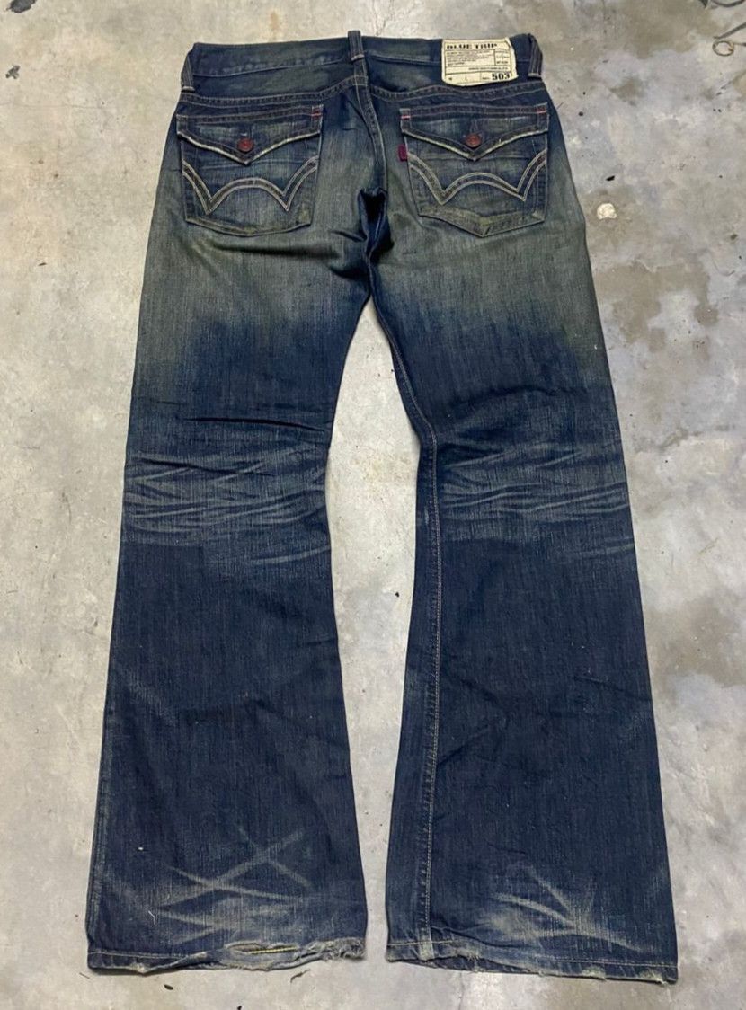 If Six Was Nine 💥FLARE💥 VINTAGE EDWIN BLUE TRIP DISTRESSED DENIM Size US 34 / EU 50 - 2 Thumbnail