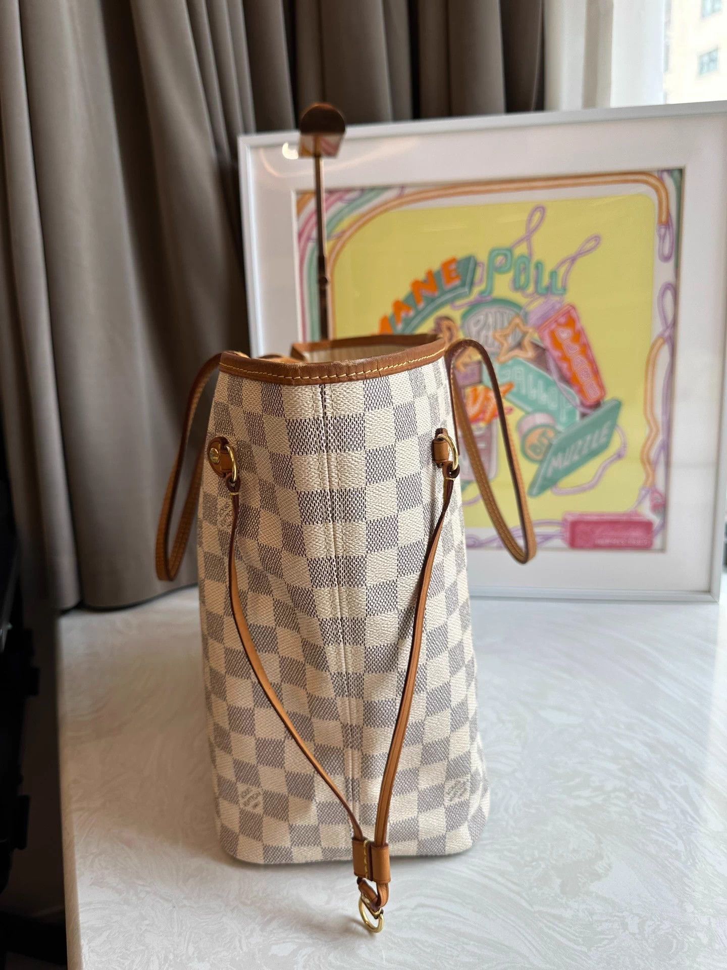 Louis Vuitton LV Neverfull White Damier Azur MM Tote Size ONE SIZE - 6 Thumbnail