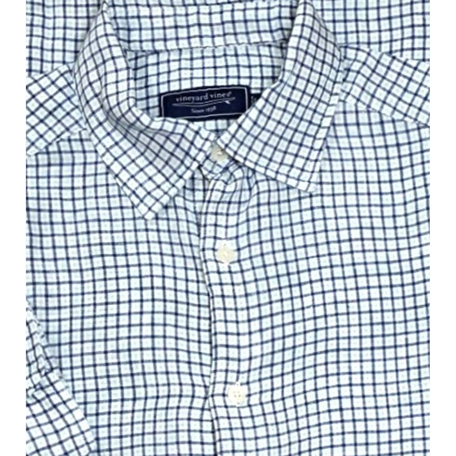 Vineyard Vines Vineyard Vines Button-Up Shirt Mens S Long Sleeve Tattersall Plaid Linen Blue White Shirt Size US S / EU 44-46 / 1 - 2 Thumbnail